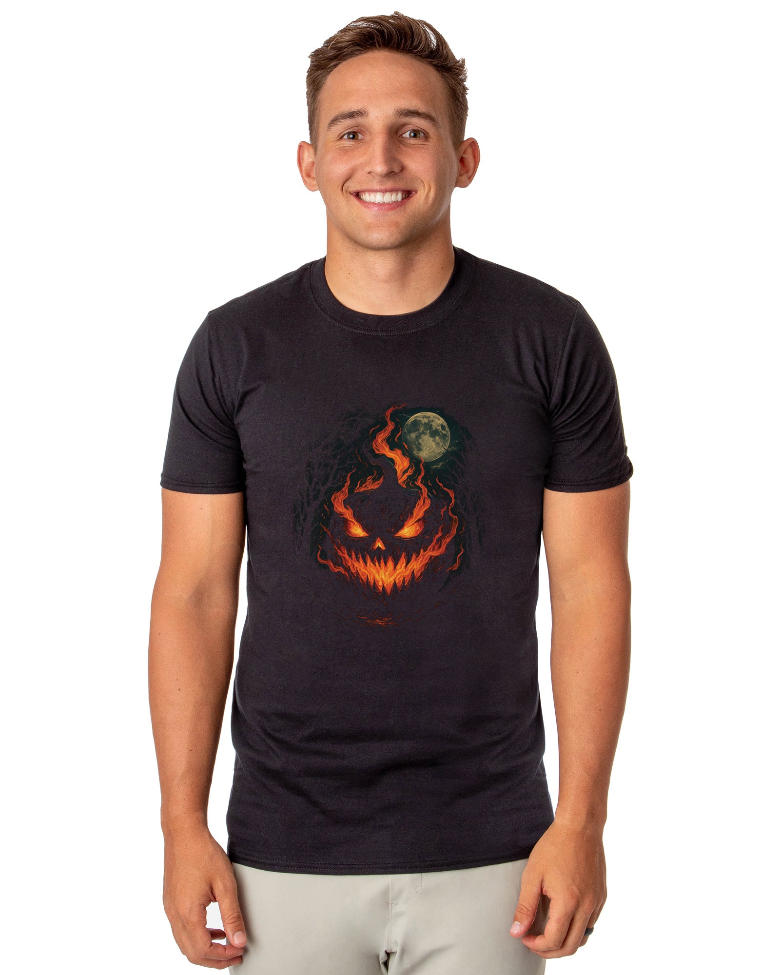 Halloween T-Shirt Men's Scary Pumpkins Short-Sleeve Moon Tee