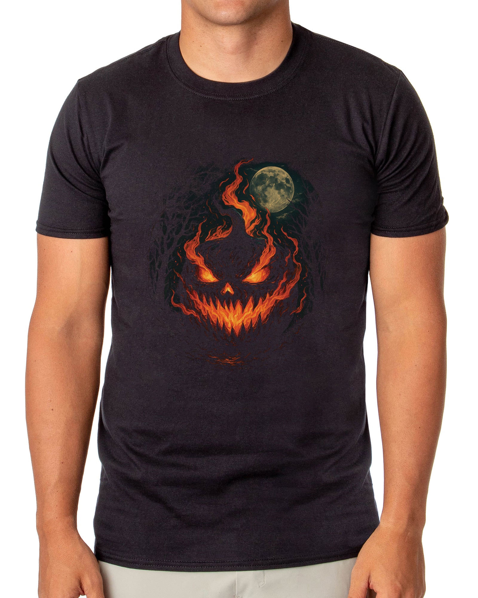 Halloween T-Shirt Men's Scary Pumpkins Short-Sleeve Moon Tee