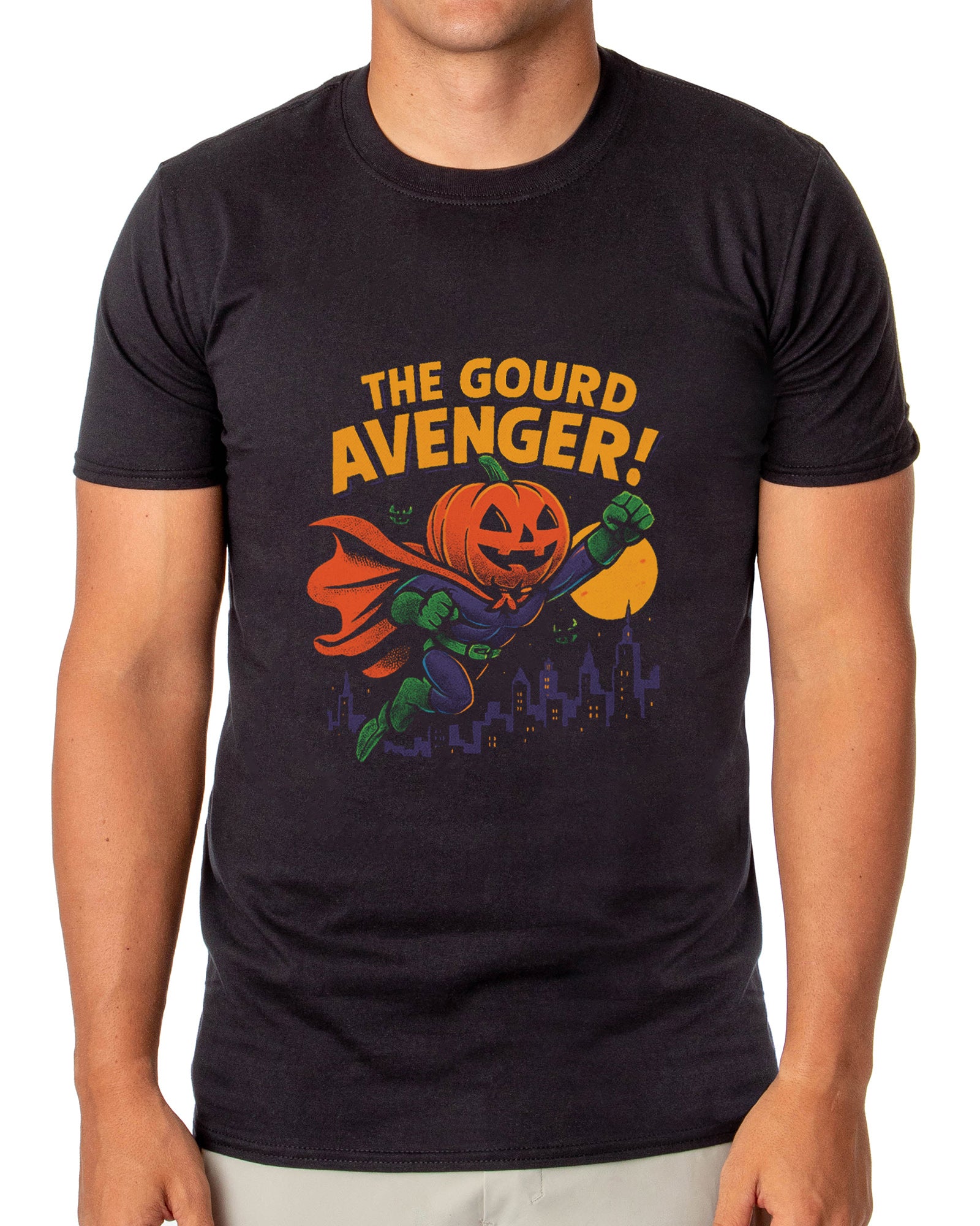 Halloween T-Shirt Men's The Gourd Avenger Adult Short Sleeve Top