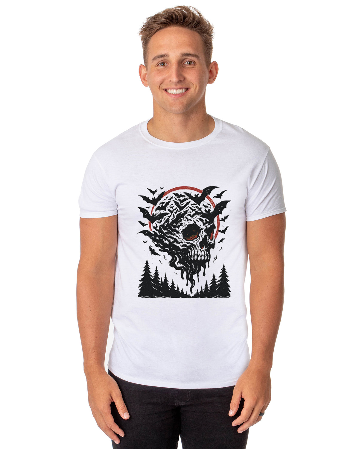 PJammy Halloween T-Shirt Men's Spooky Bat Skull Short Sleeve Tee