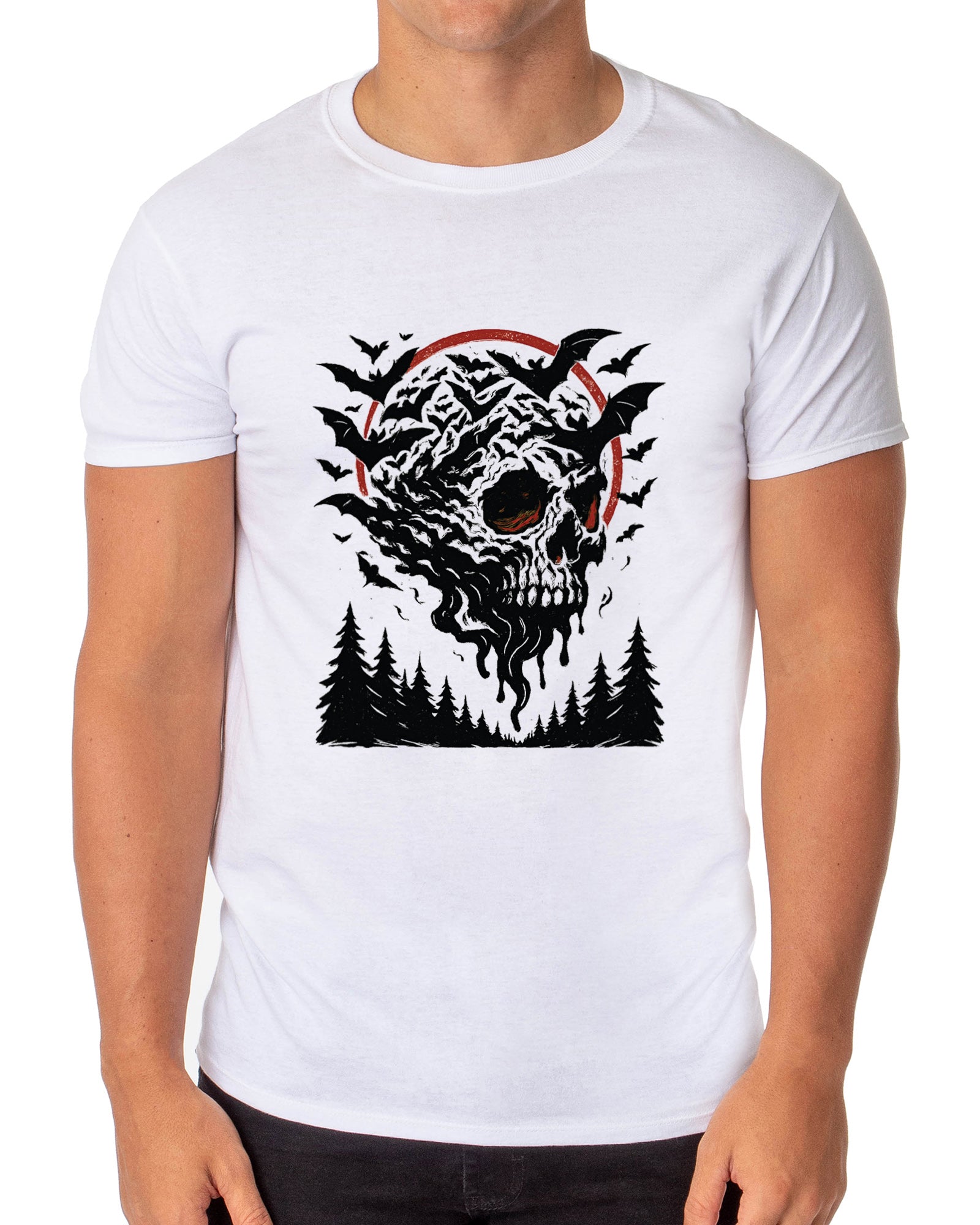 PJammy Halloween T-Shirt Men's Spooky Bat Skull Short Sleeve Tee