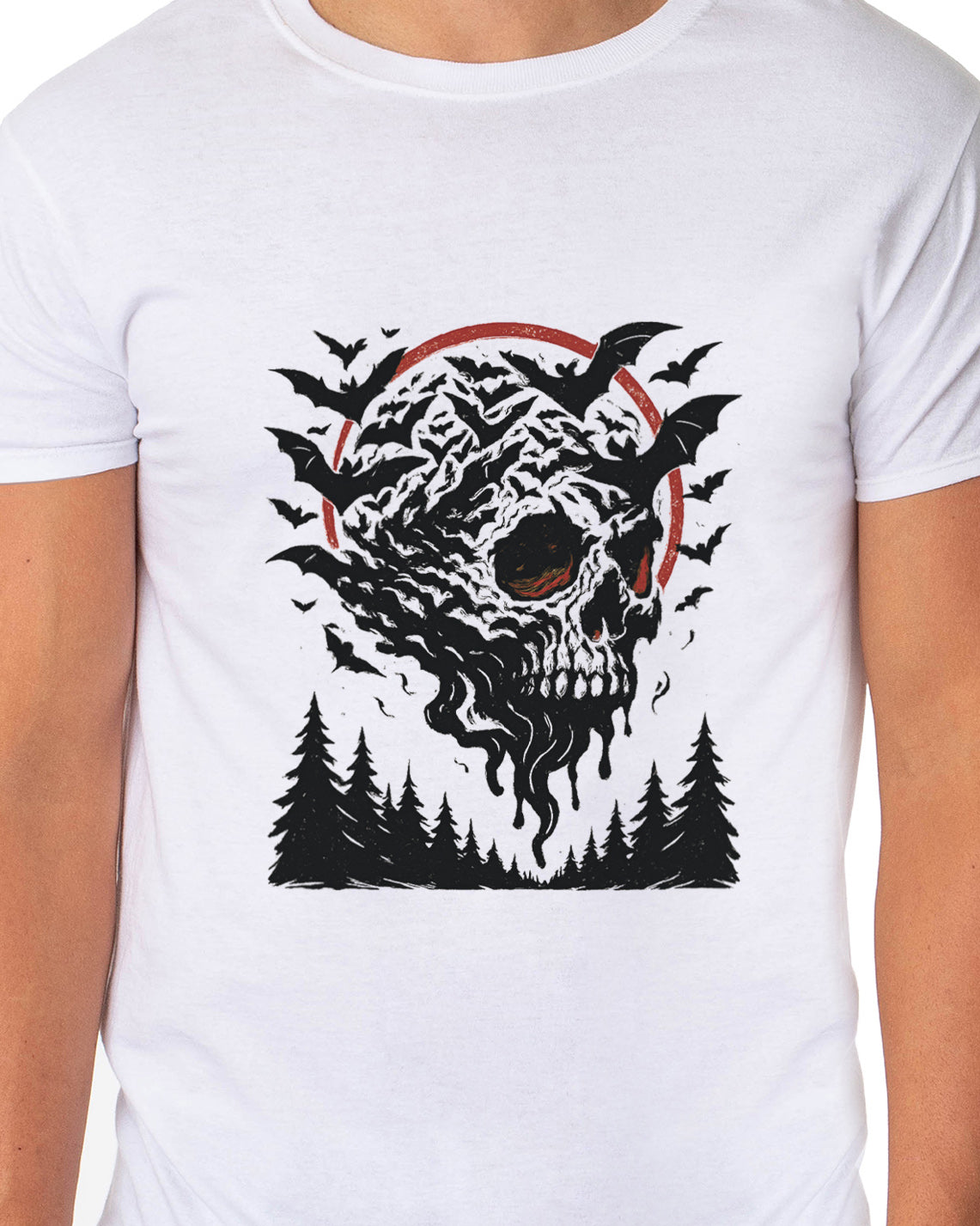 PJammy Halloween T-Shirt Men's Spooky Bat Skull Short Sleeve Tee