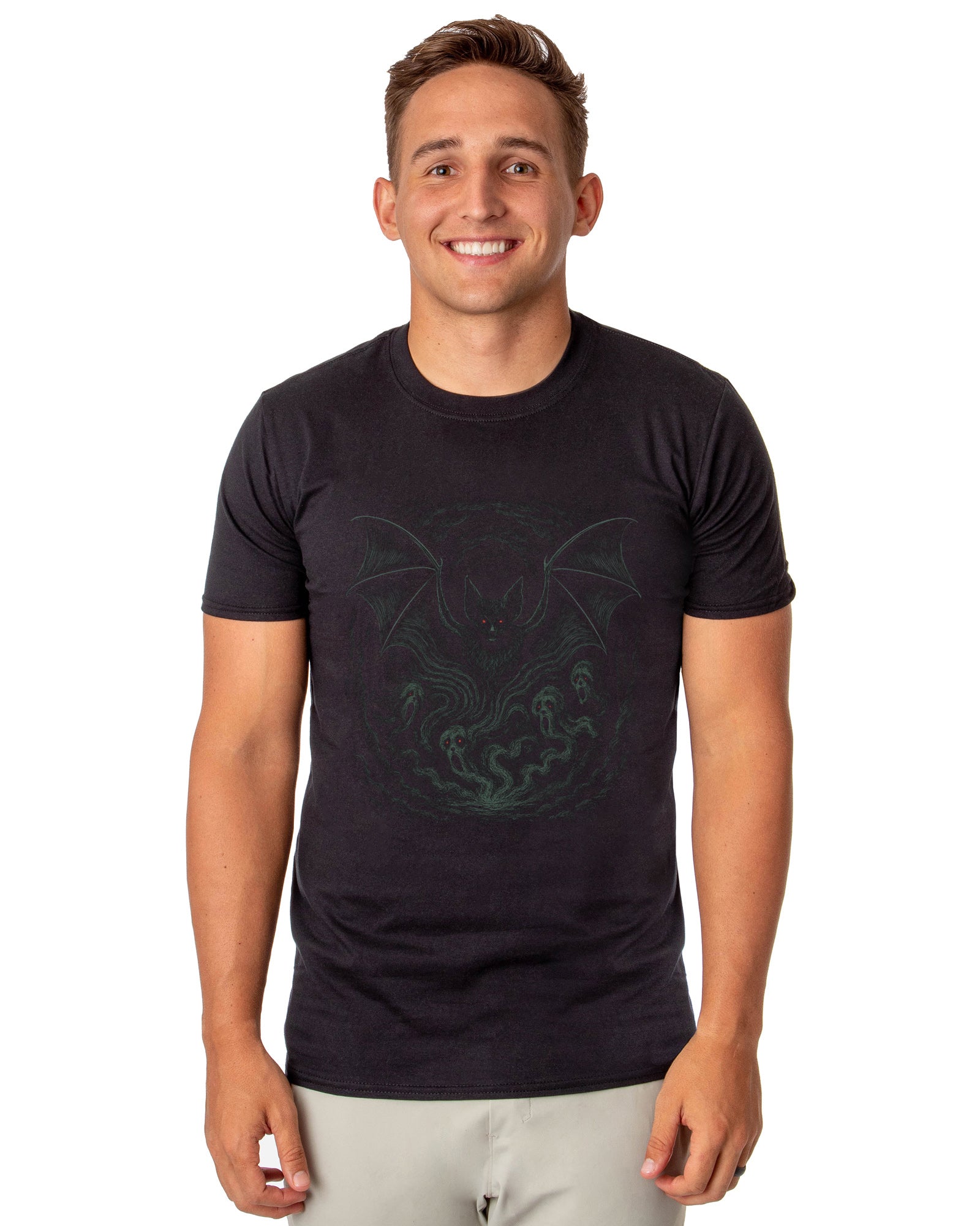 Halloween T-Shirt Men's Gothic Bat and Ghost Short-Sleeve Crewneck Graphic Tee