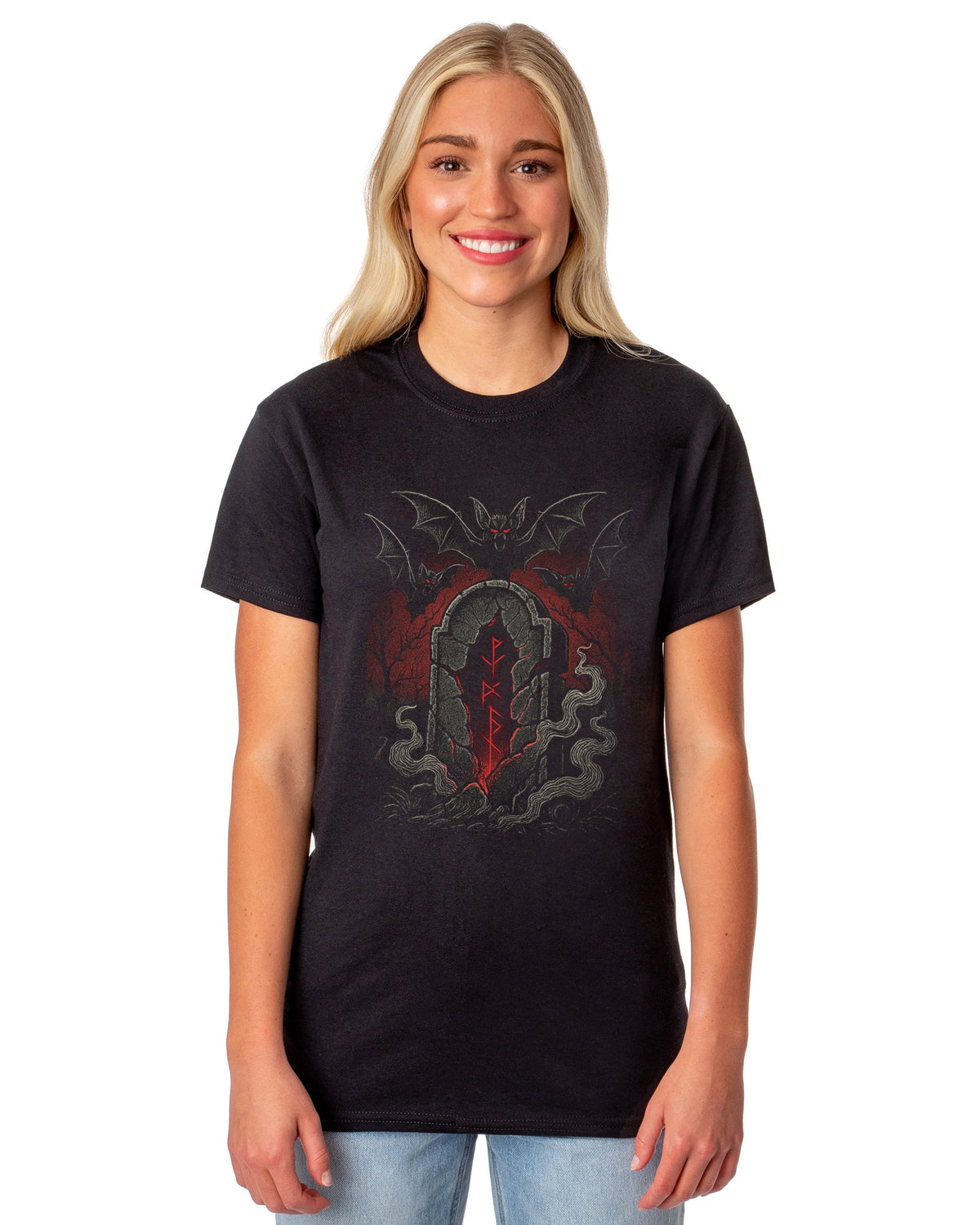 PJammy Halloween T-Shirt Women's Graveyard Bats Short Sleeve Tee