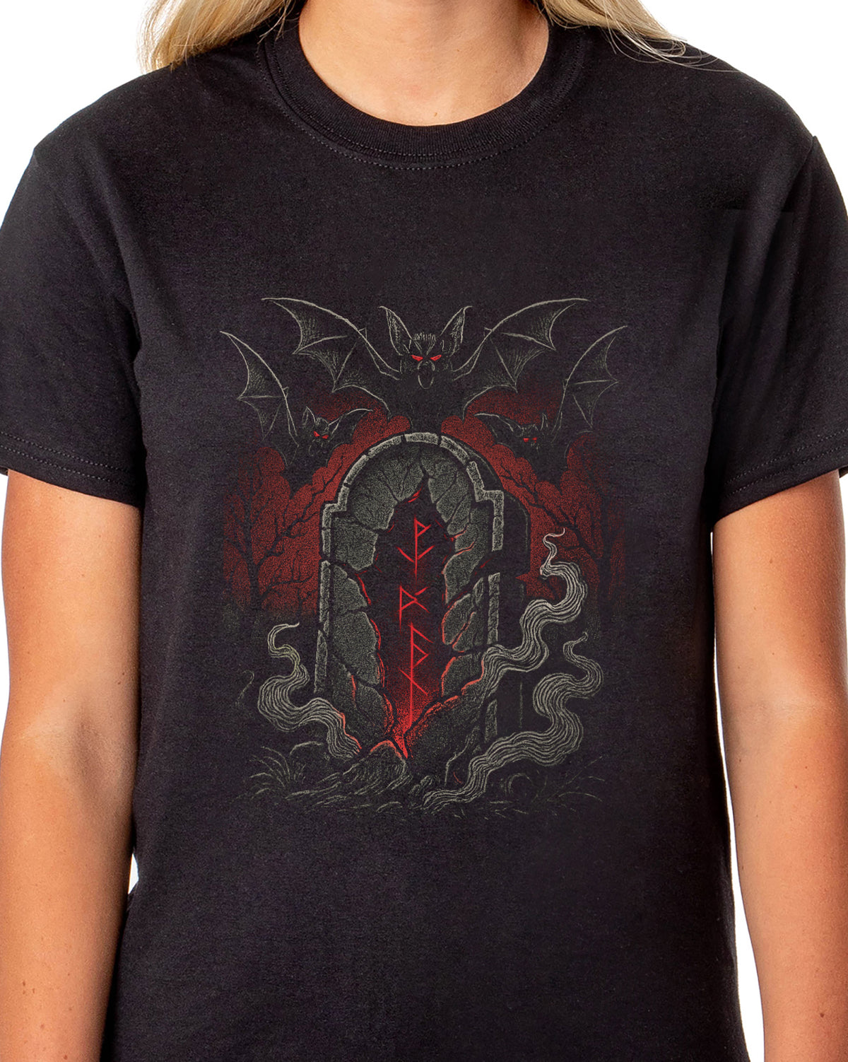 PJammy Halloween T-Shirt Women's Graveyard Bats Short Sleeve Tee