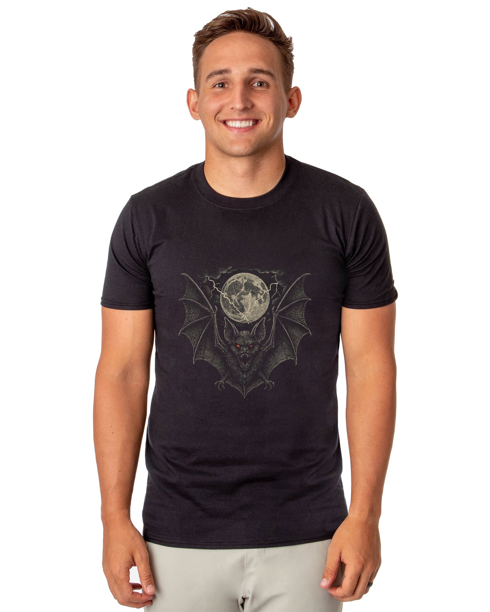 PJammy Halloween T-Shirt Men's Full Moon Creepy Bat and Lightning Strike