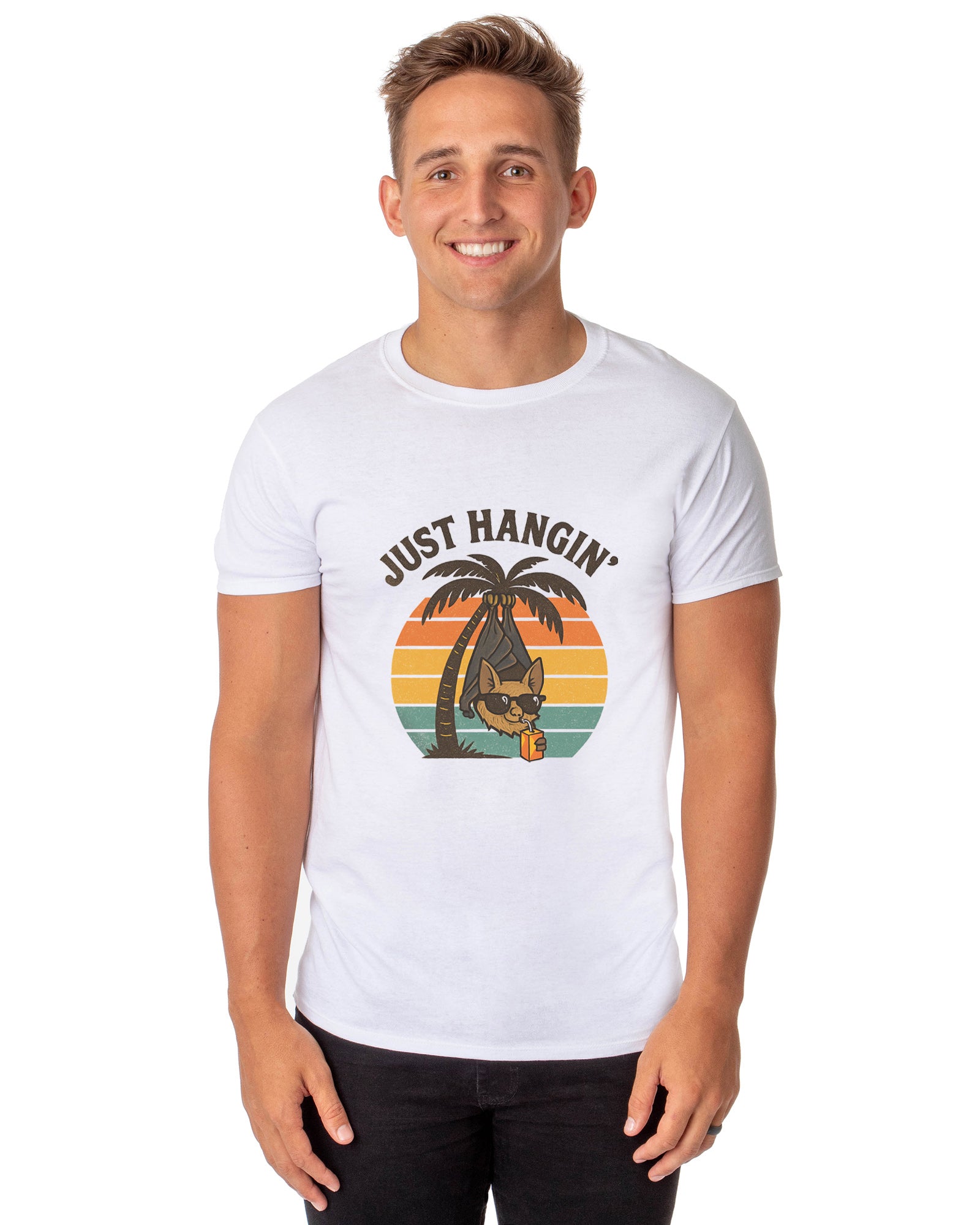 PJammy Halloween Bat Just Hangin' Tropical Graphic Men's T-Shirt