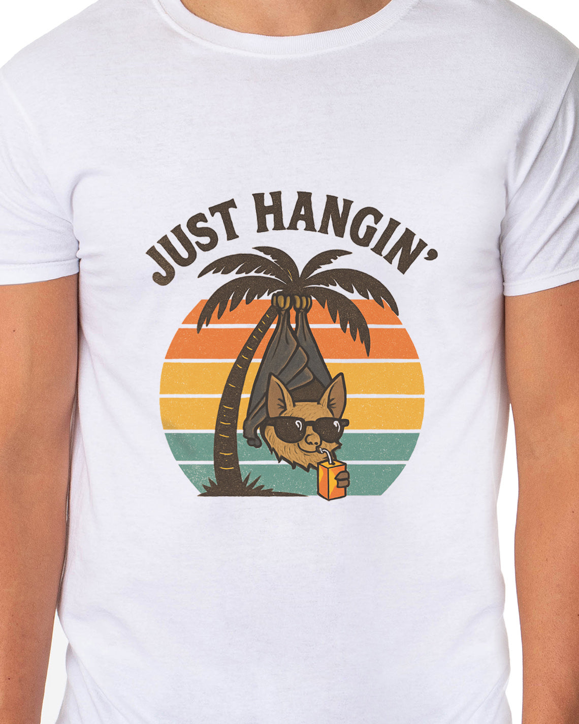 PJammy Halloween Bat Just Hangin' Tropical Graphic Men's T-Shirt