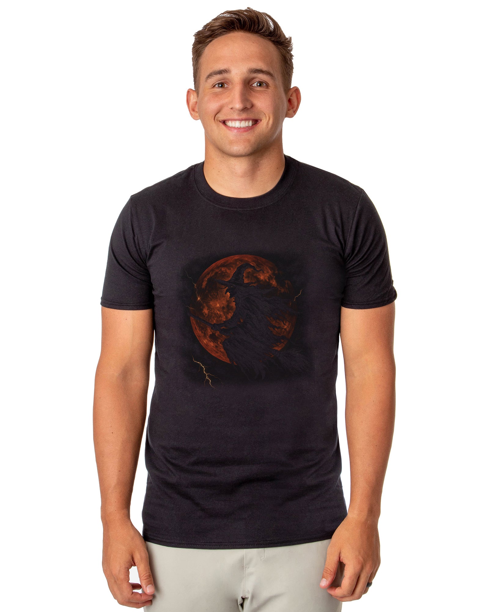 PJammy Witch Silhouette Red Moon Lightning Men's Short-Sleeve T-Shirt