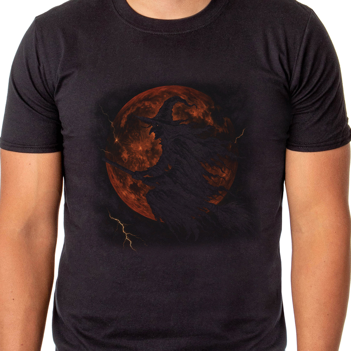 PJammy Witch Silhouette Red Moon Lightning Men's Short-Sleeve T-Shirt