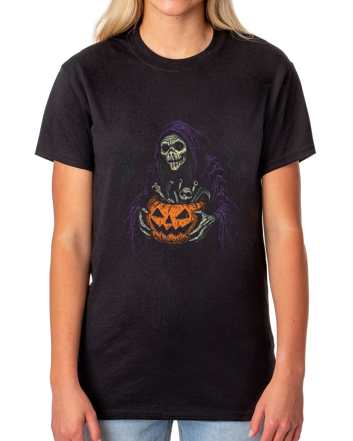PJammy Halloween T-Shirt Women's Pumpkin Reaper Short Sleeve Tee