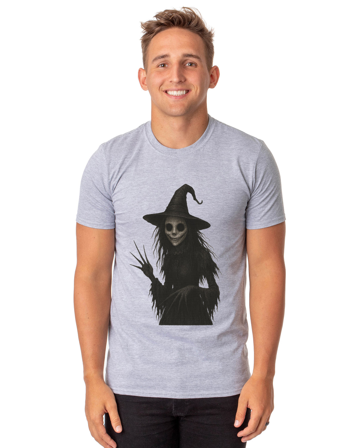 PJammy Halloween T-Shirt Men's Skeleton Witch Short Sleeve Tee
