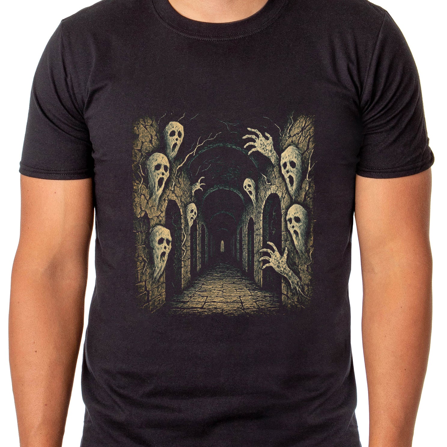 PJammy Halloween T-Shirt Men's Haunted Hallway Novelty Short Sleeve Tee