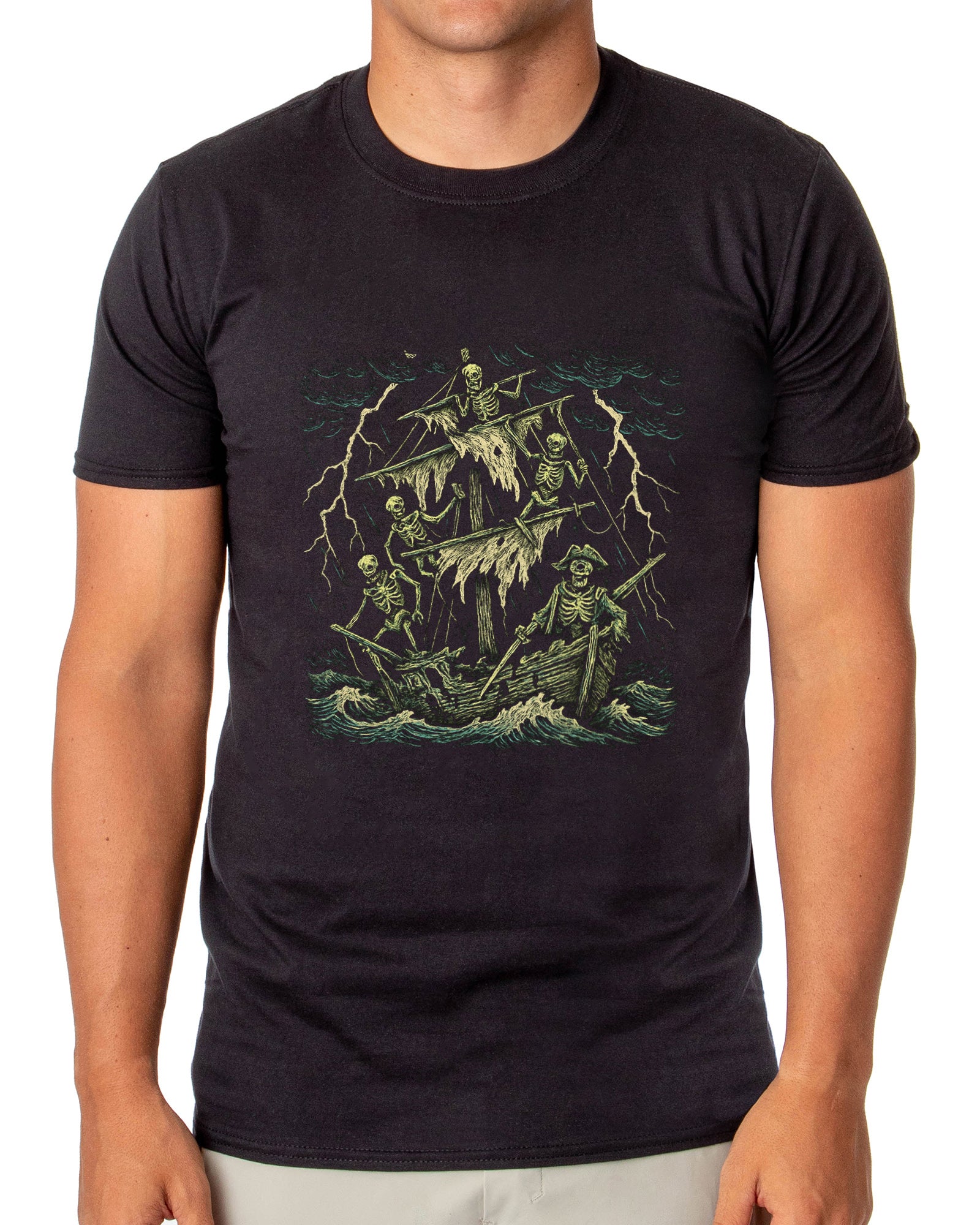 PJammy Halloween T-Shirt Men's Pirate Ship Skeletons Short Sleeve Tee