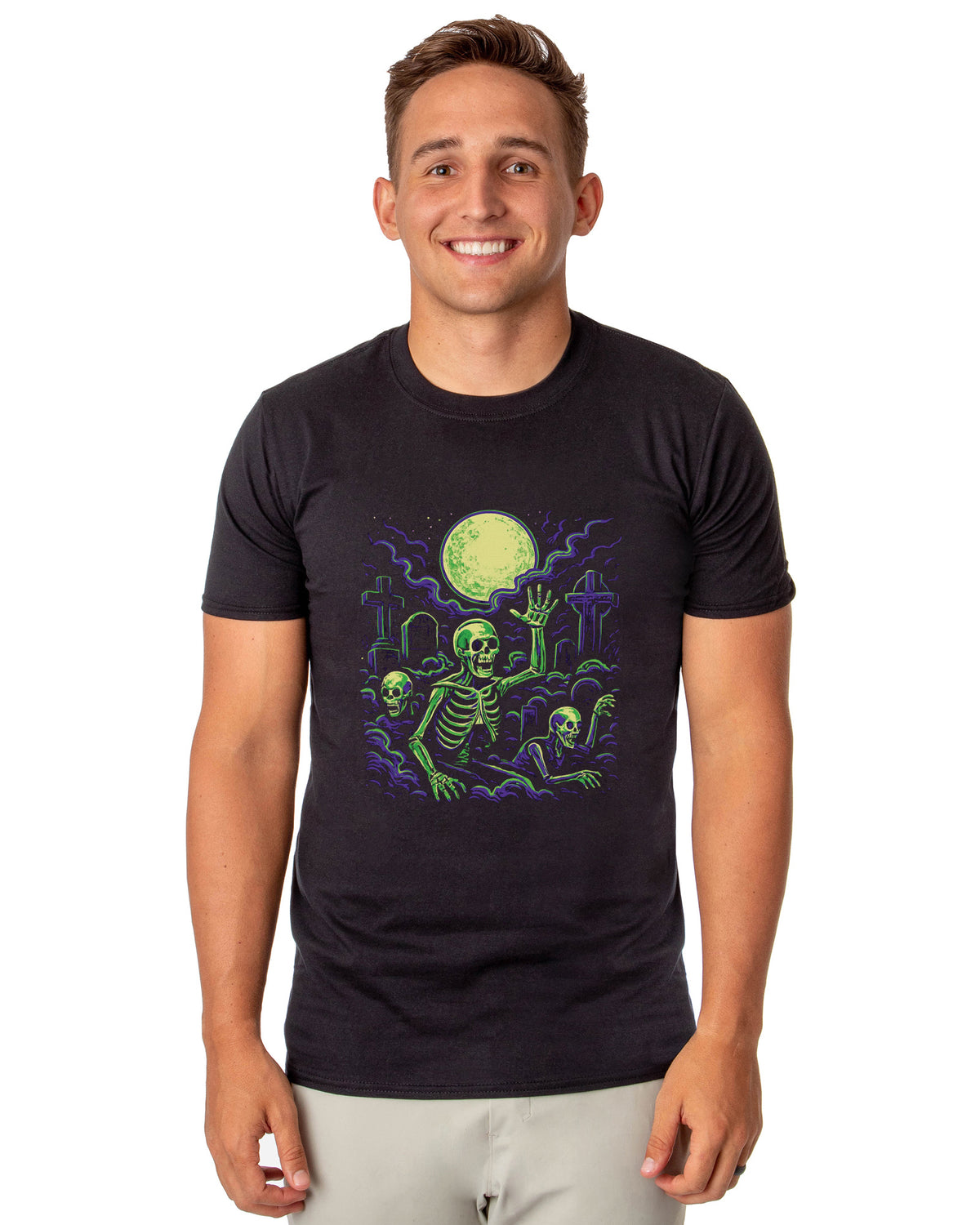 PJammy Halloween T-Shirt Men's Skeleton Graveyard Short Sleeve Tee