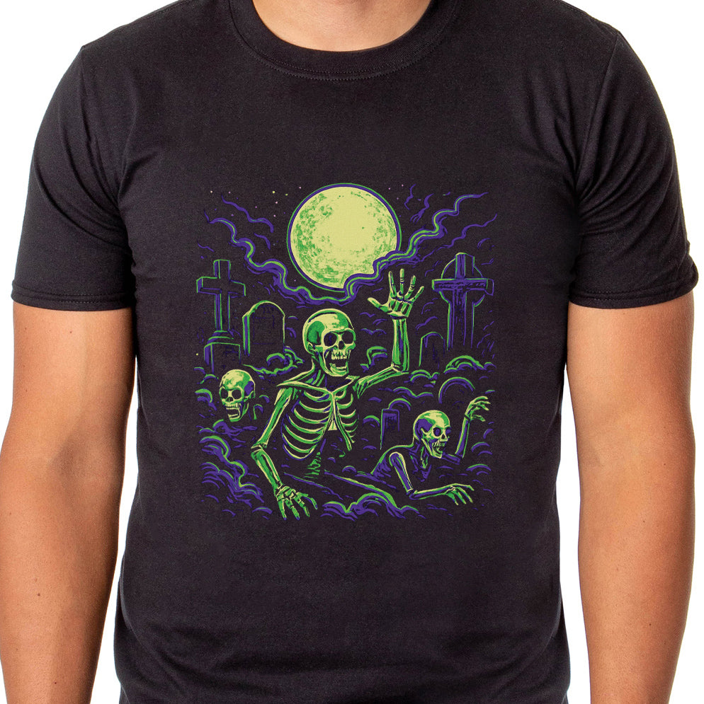 PJammy Halloween T-Shirt Men's Skeleton Graveyard Short Sleeve Tee