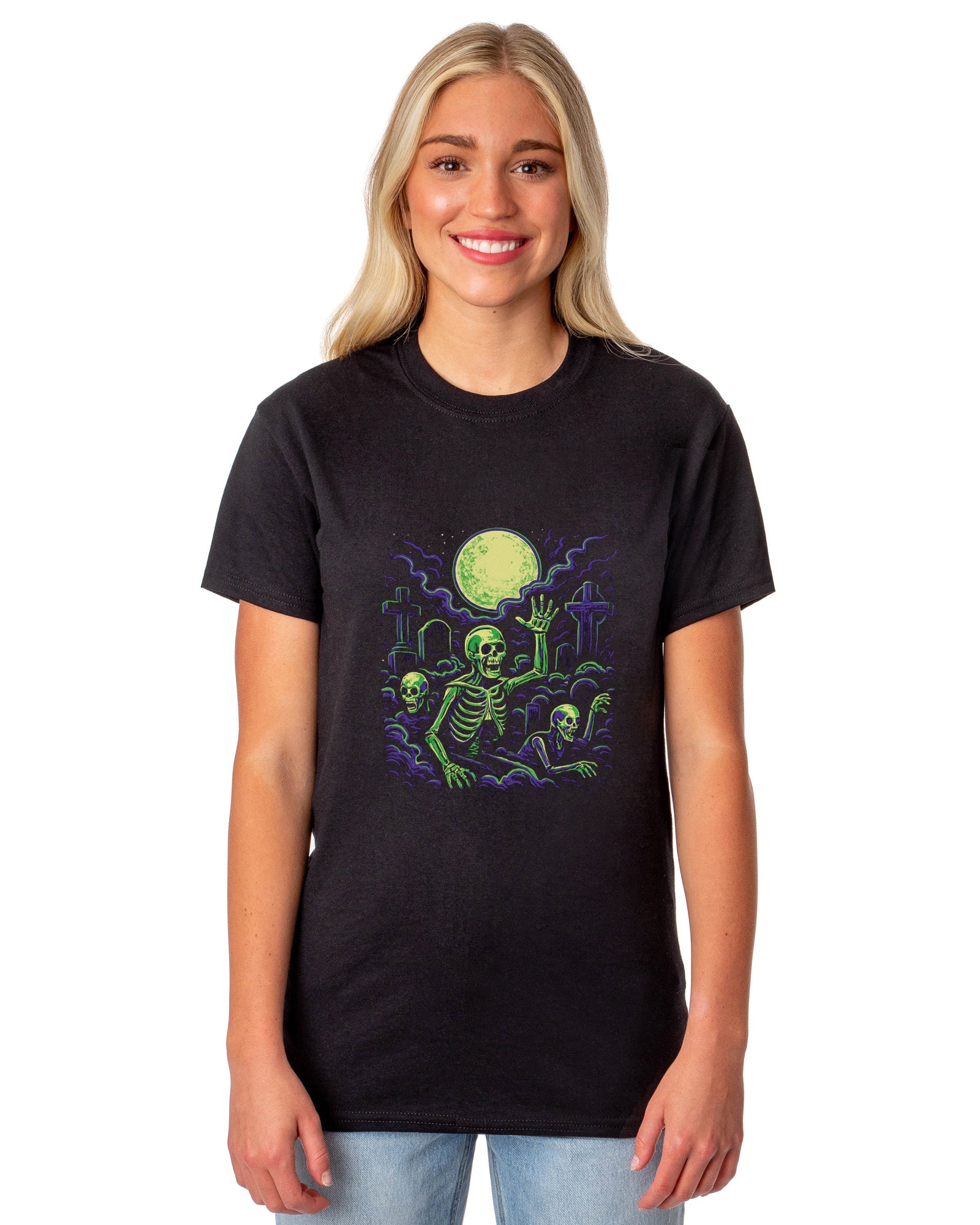 PJammy Halloween T-Shirt Women's Skeleton Crypt Short Sleeve Tee