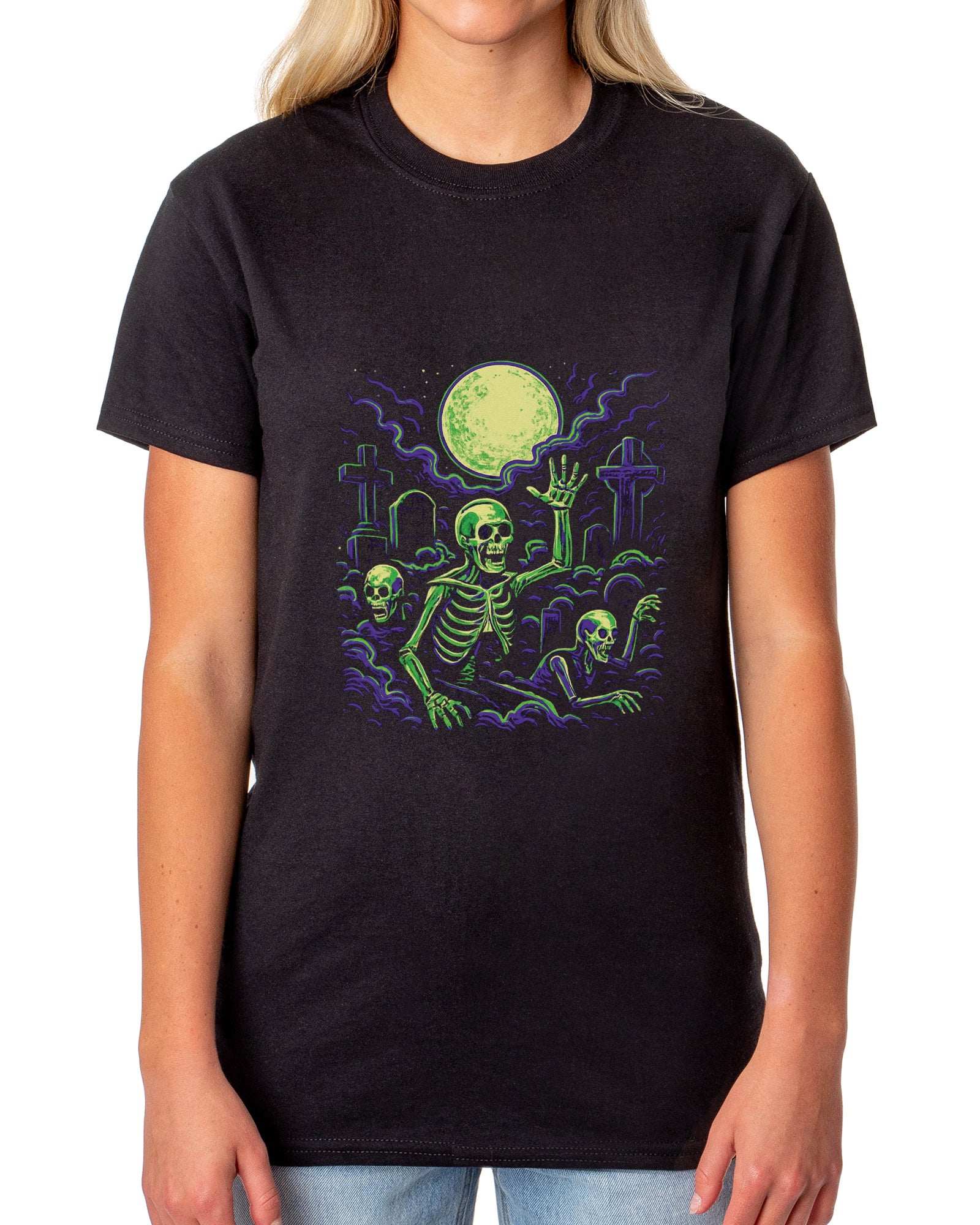 PJammy Halloween T-Shirt Women's Skeleton Crypt Short Sleeve Tee