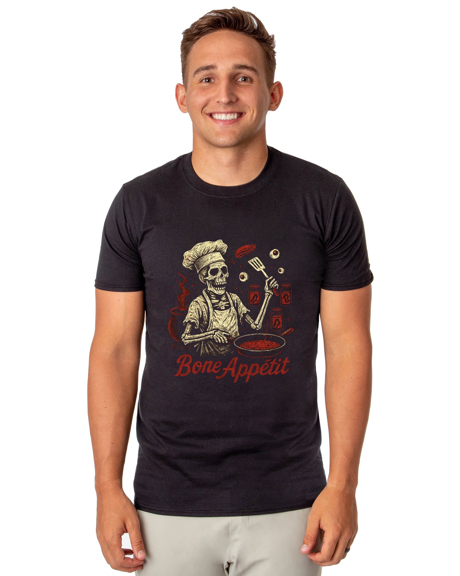 PJammy Halloween T-Shirt Men's Bone Appetit Skeleton Short Sleeve Tee