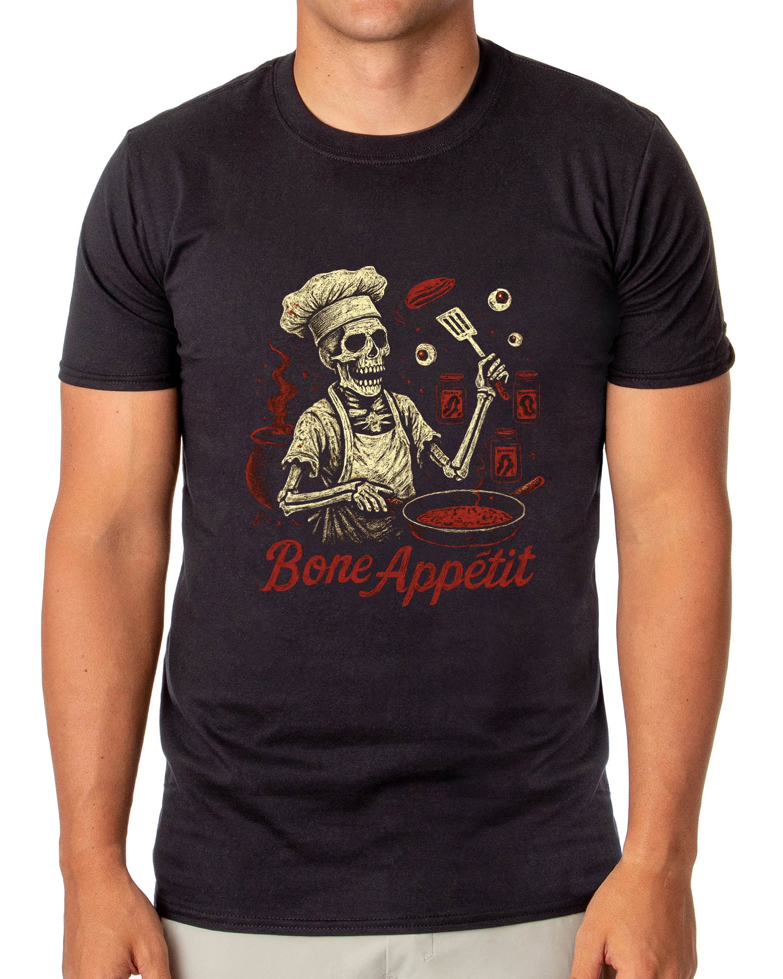 PJammy Halloween T-Shirt Men's Bone Appetit Skeleton Short Sleeve Tee