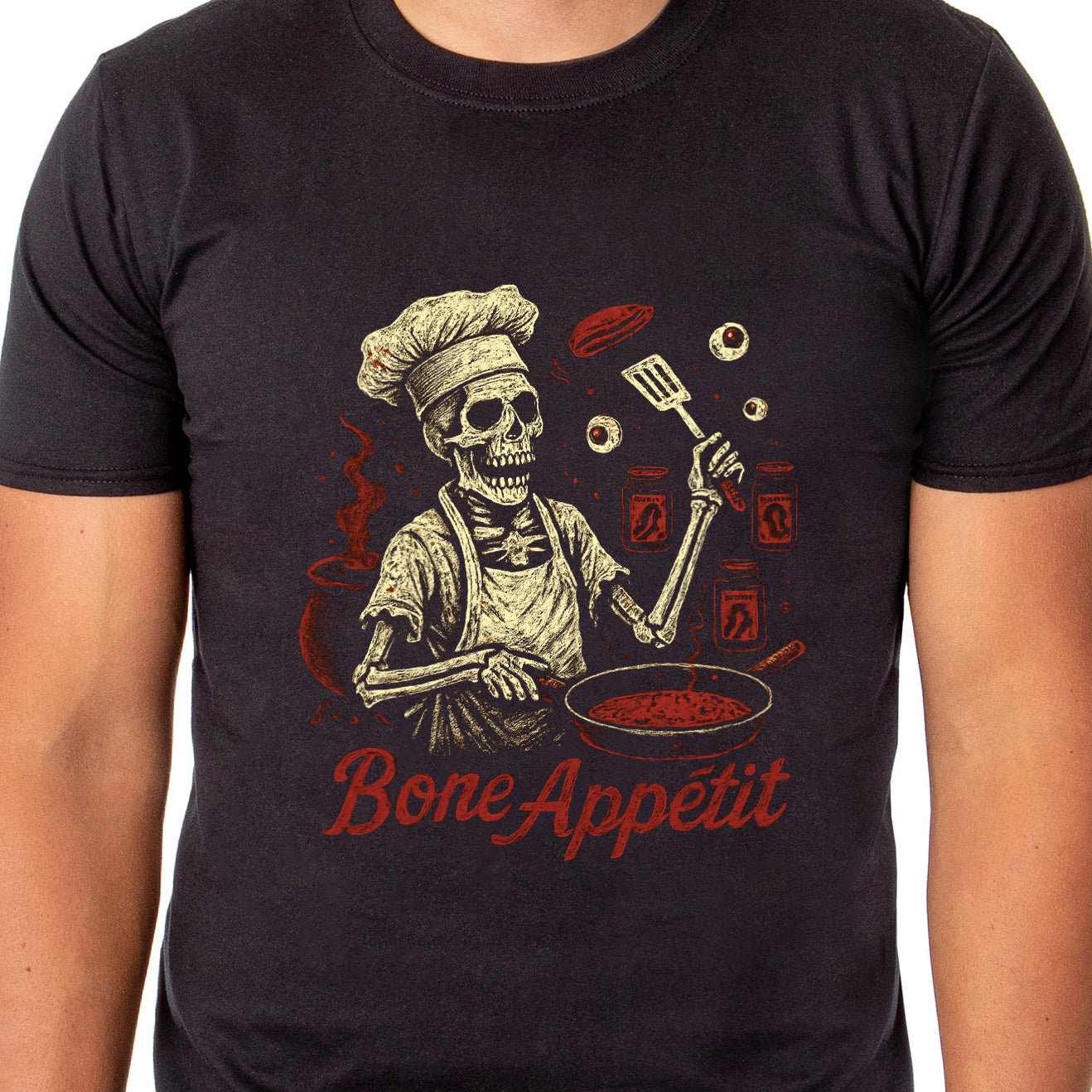 PJammy Halloween T-Shirt Men's Bone Appetit Skeleton Short Sleeve Tee