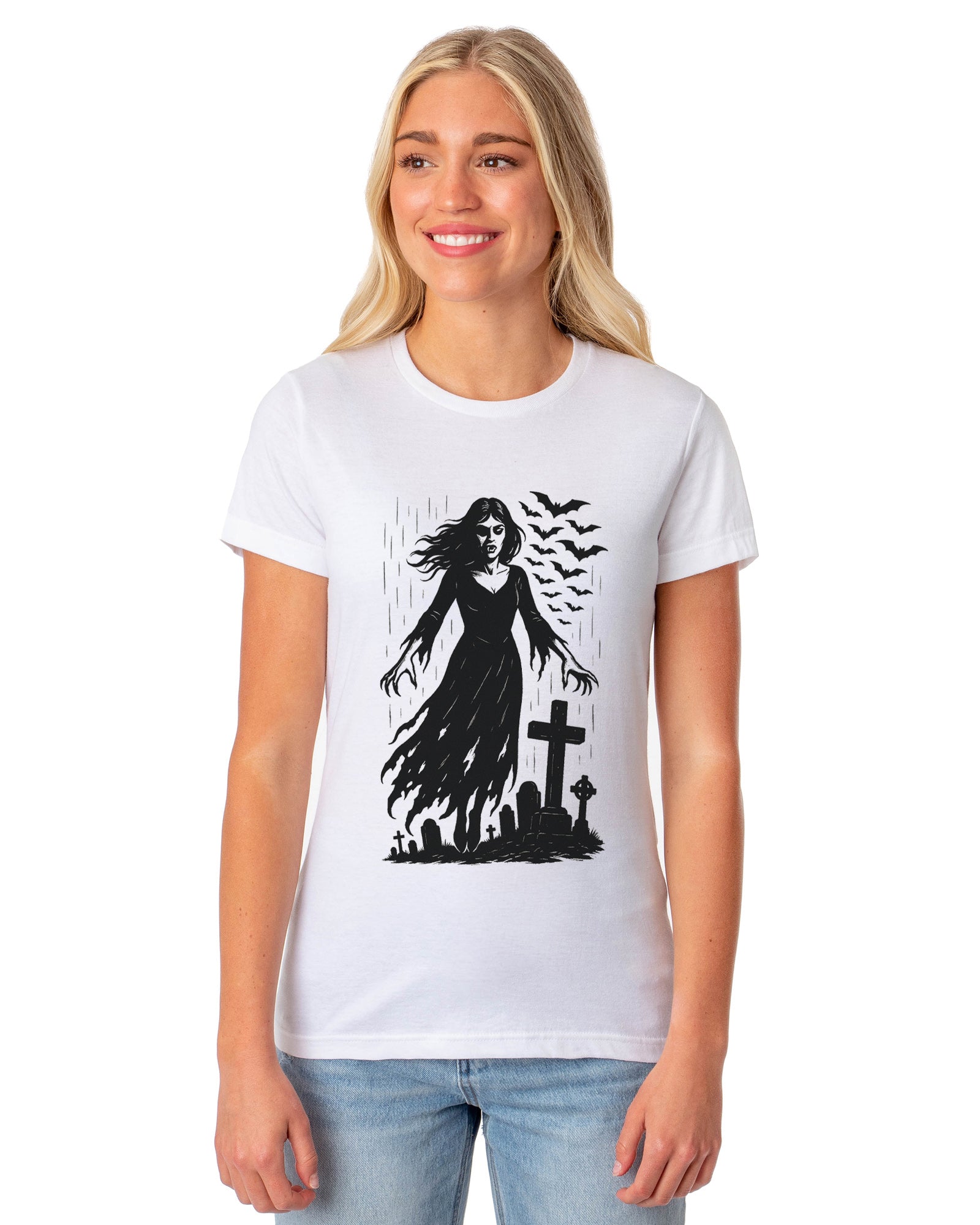 PJammy Halloween T-Shirt Women's Graveyard Zombie Short Sleeve Tee