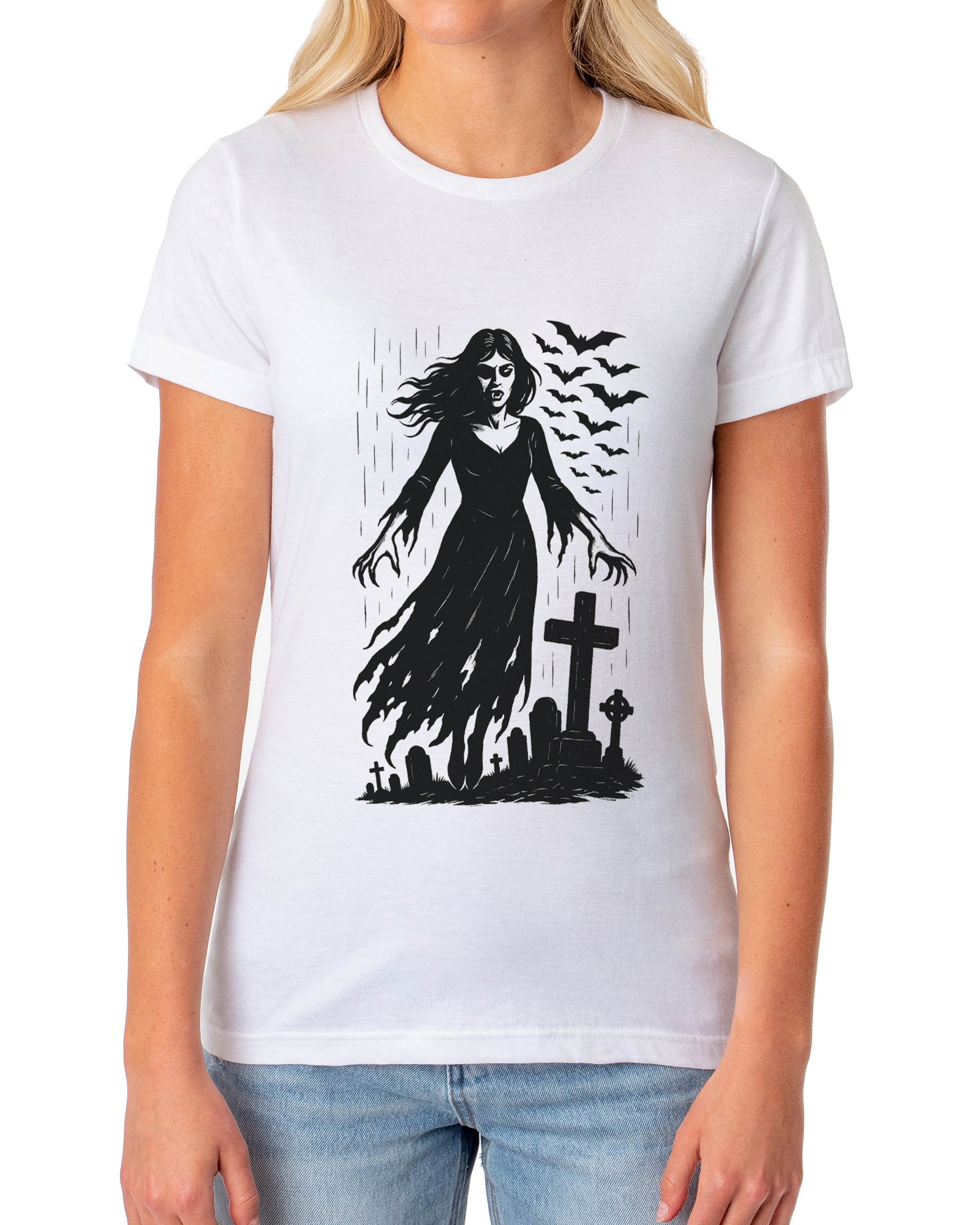 PJammy Halloween T-Shirt Women's Graveyard Zombie Short Sleeve Tee