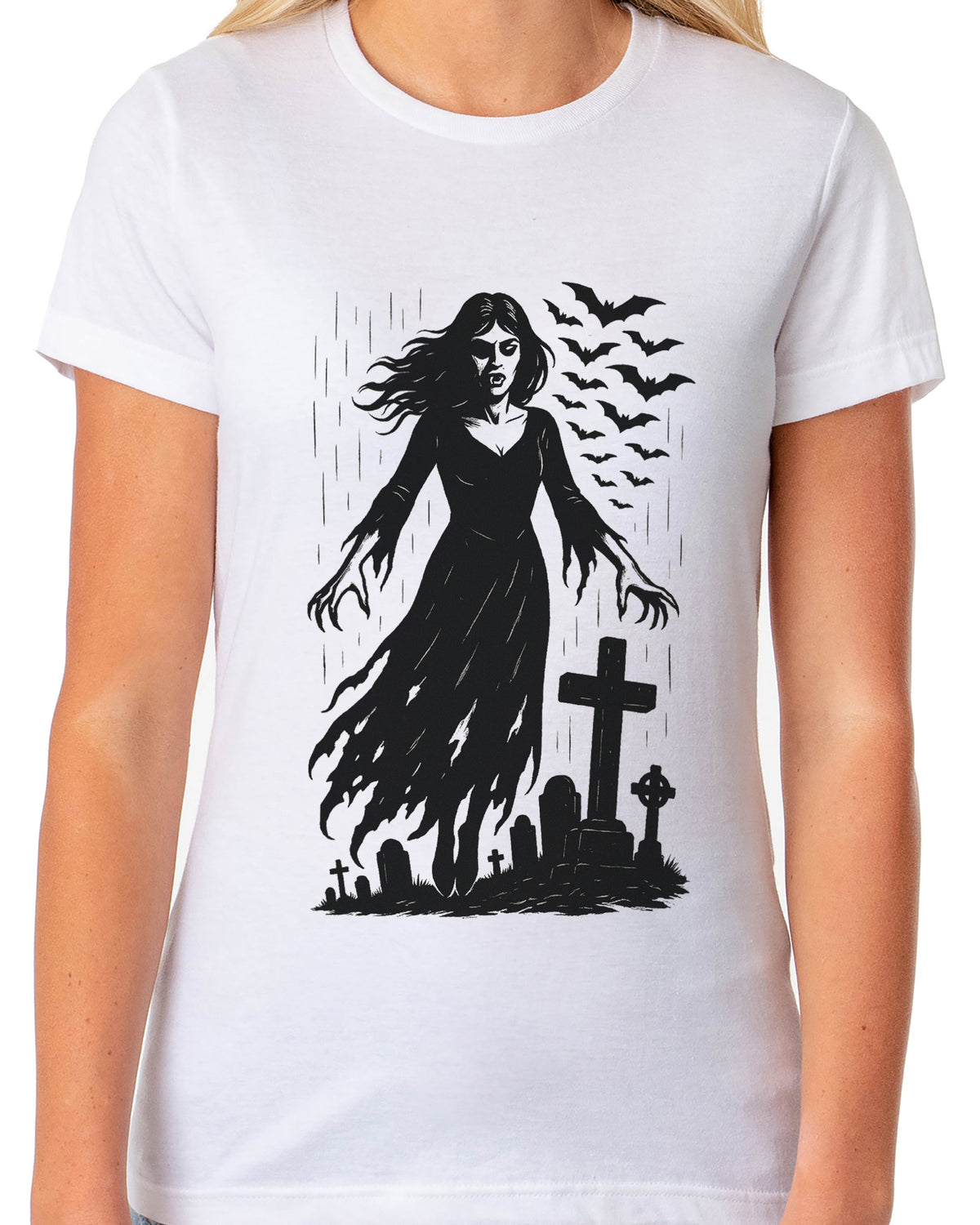 PJammy Halloween T-Shirt Women's Graveyard Zombie Short Sleeve Tee