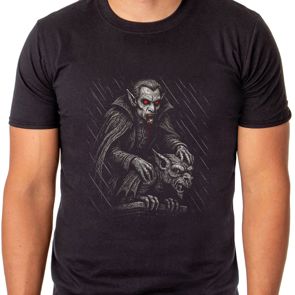 Halloween T-Shirt Men's Dracula Gargoyle Design Short Sleeve Tee