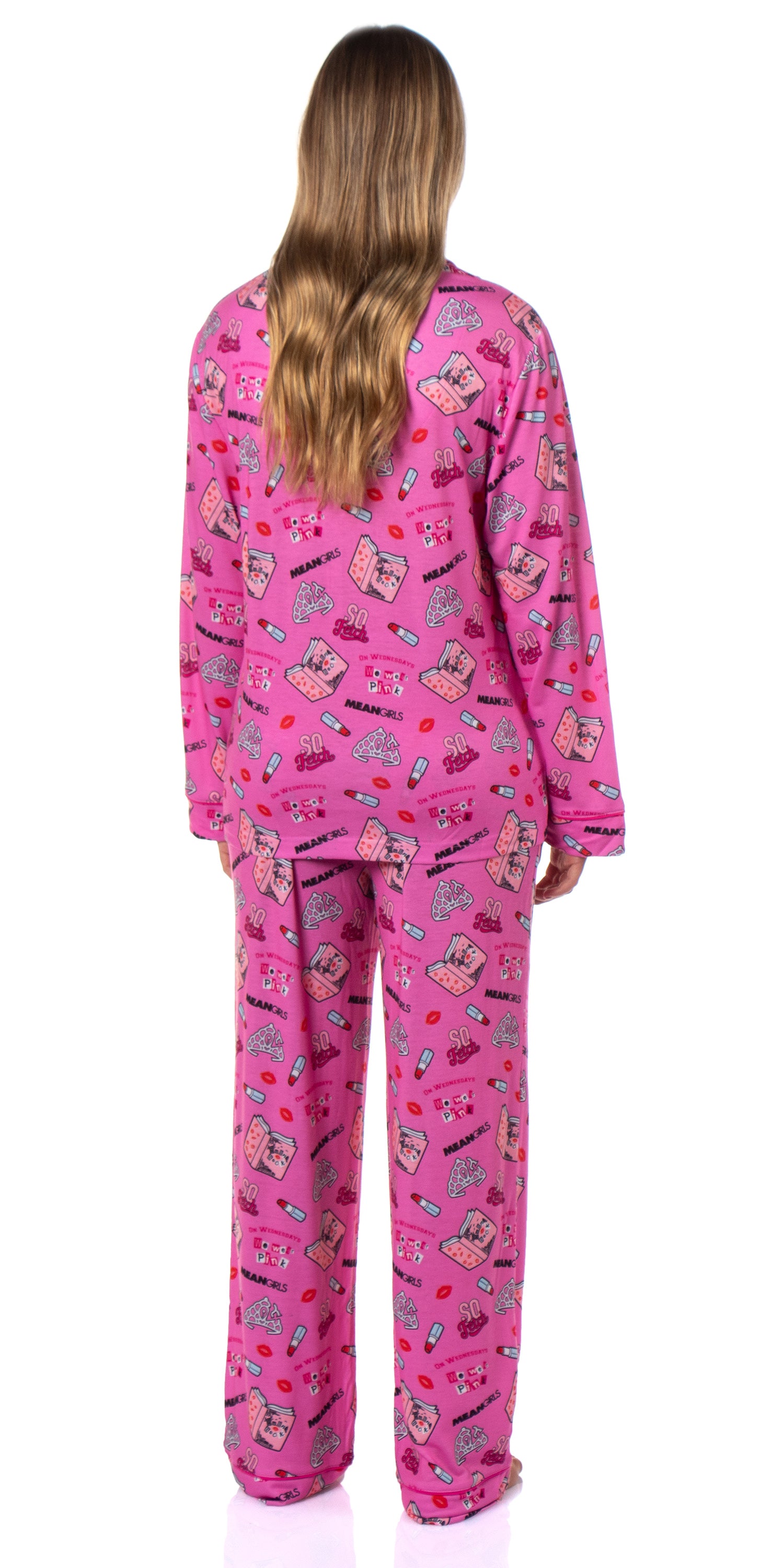 Mean Girls Women's Tossed Sleep Collared Button Down Long-Sleeve Pajama Set