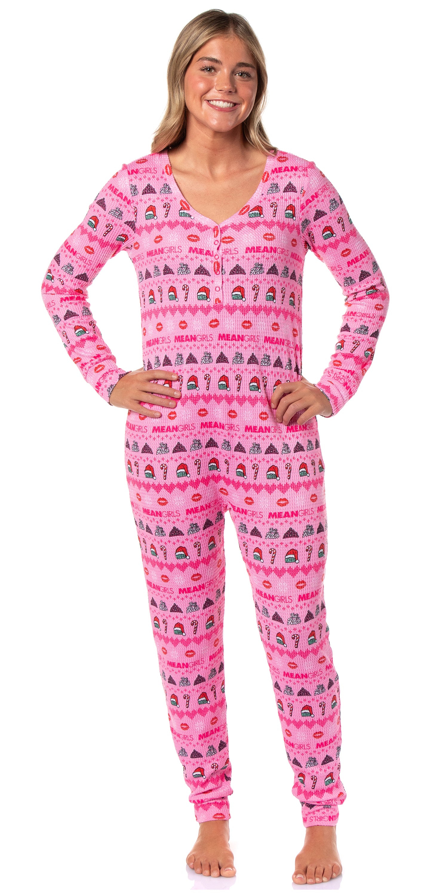 Mean Girls Women's Christmas Waffle Union Suit One-Piece Pajamas