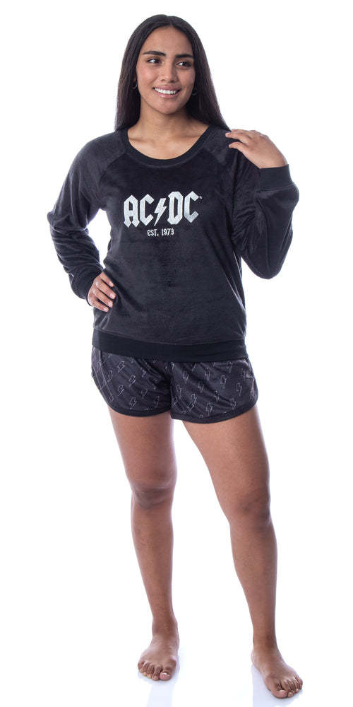 AC/DC Womens' Classic Logo Symbol Sweater and Shorts Sleep Pajama Set