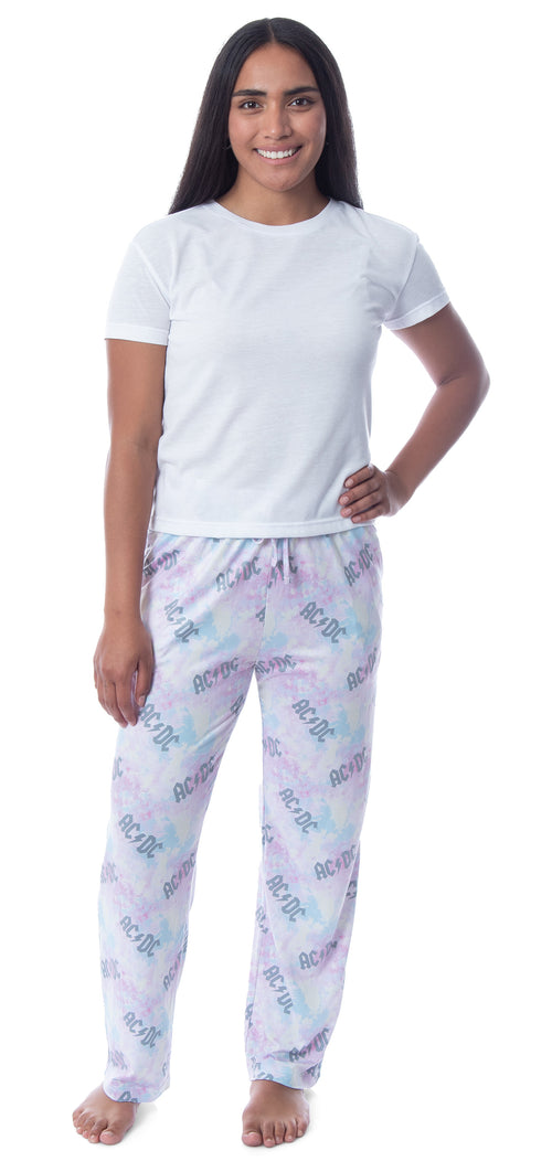 AC/DC Womens' All Over Logo Pastel Tie Dye Pajama Pants Loungewear Sleep