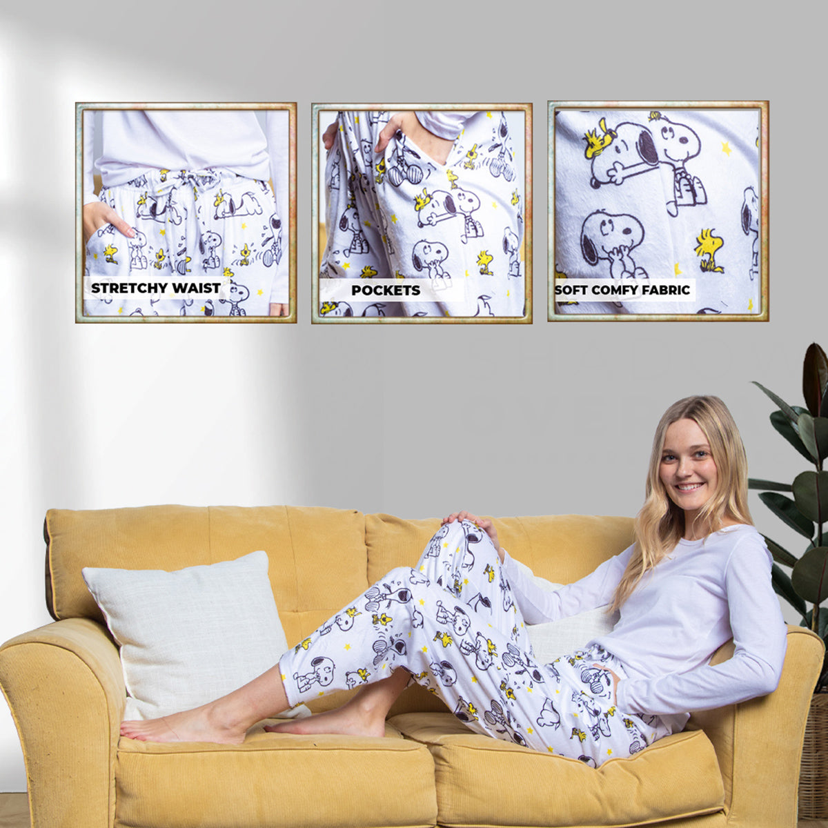 Peanuts Womens' Woodstock Snoopy Characters Friends Sleep Pajama Pants