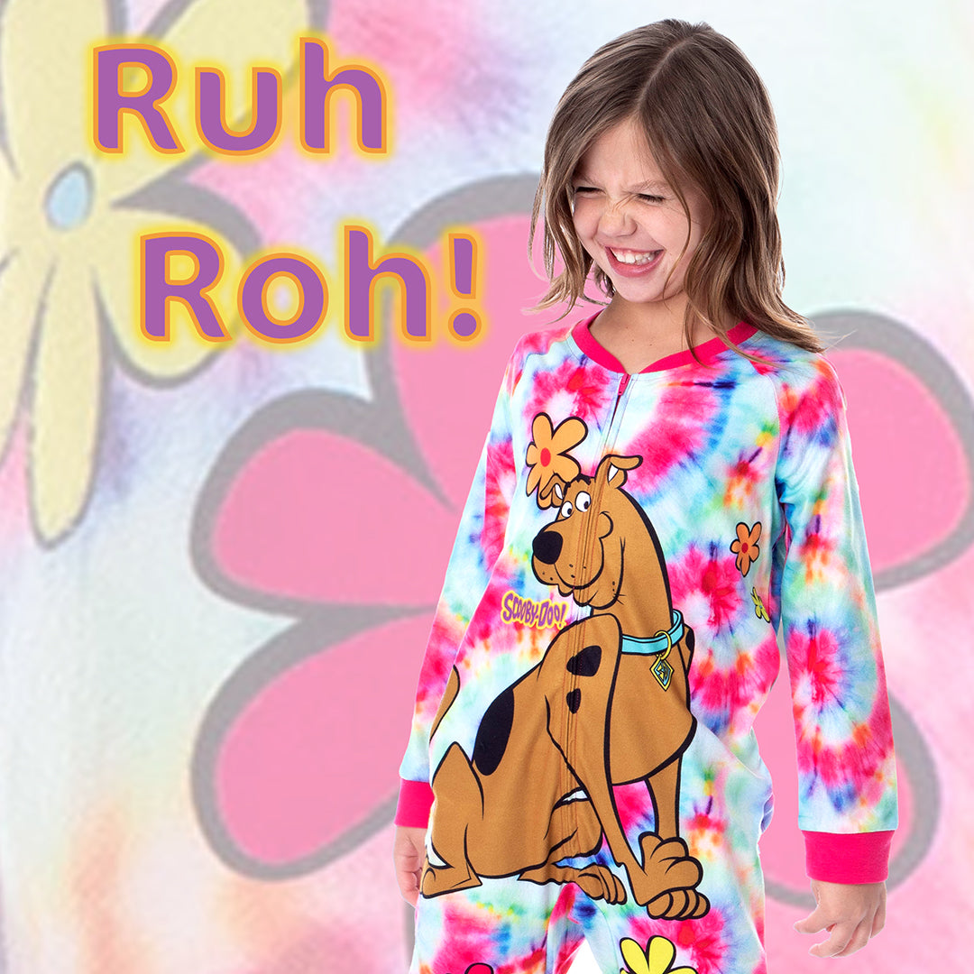 Scooby-Doo Girls' Tie-Dye Flower Power Union Suit Footless Sleep Pajama