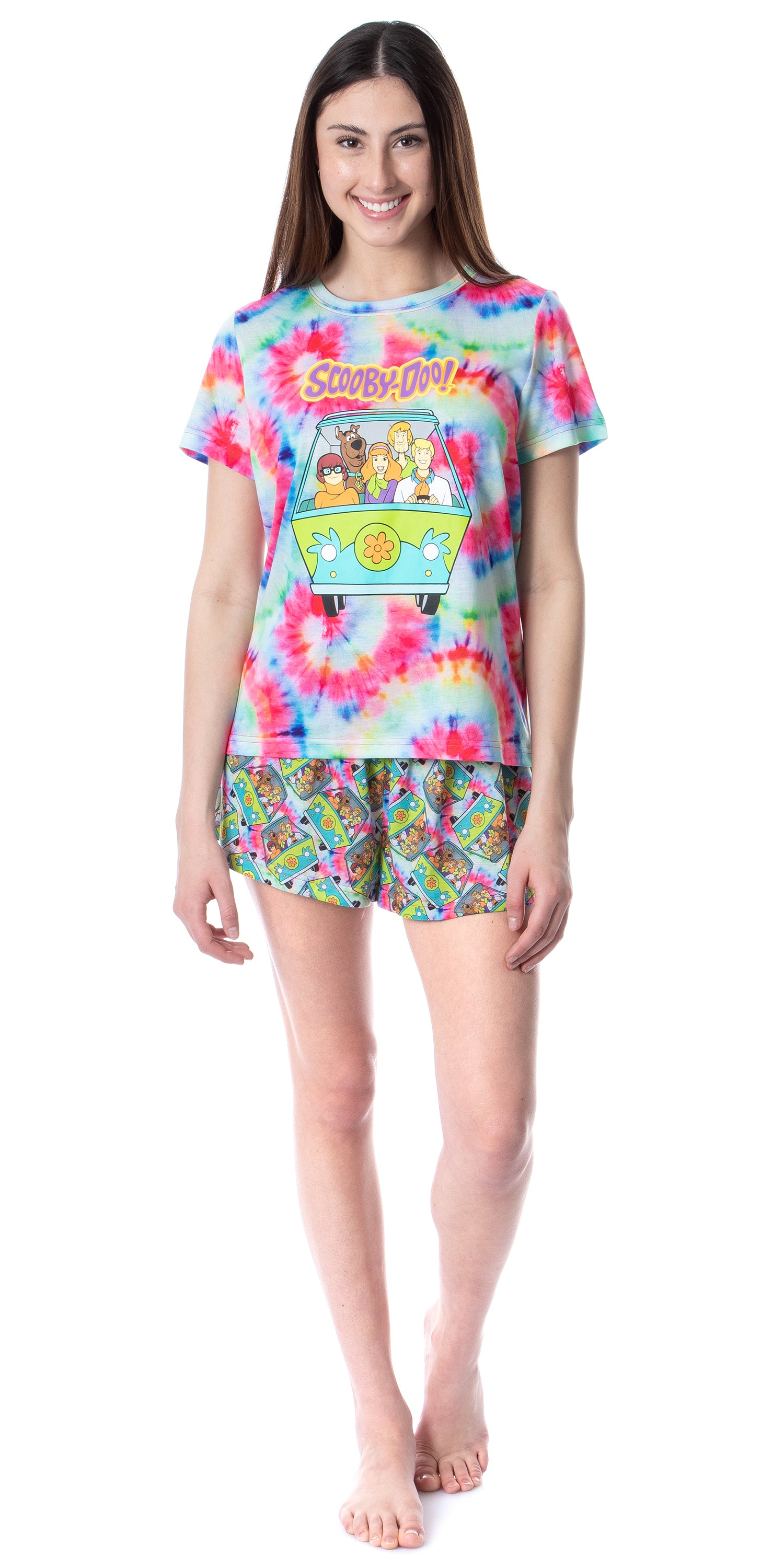 Scooby-Doo Womens' Mystery Machine Tie Dye Sleep Pajama Set Short
