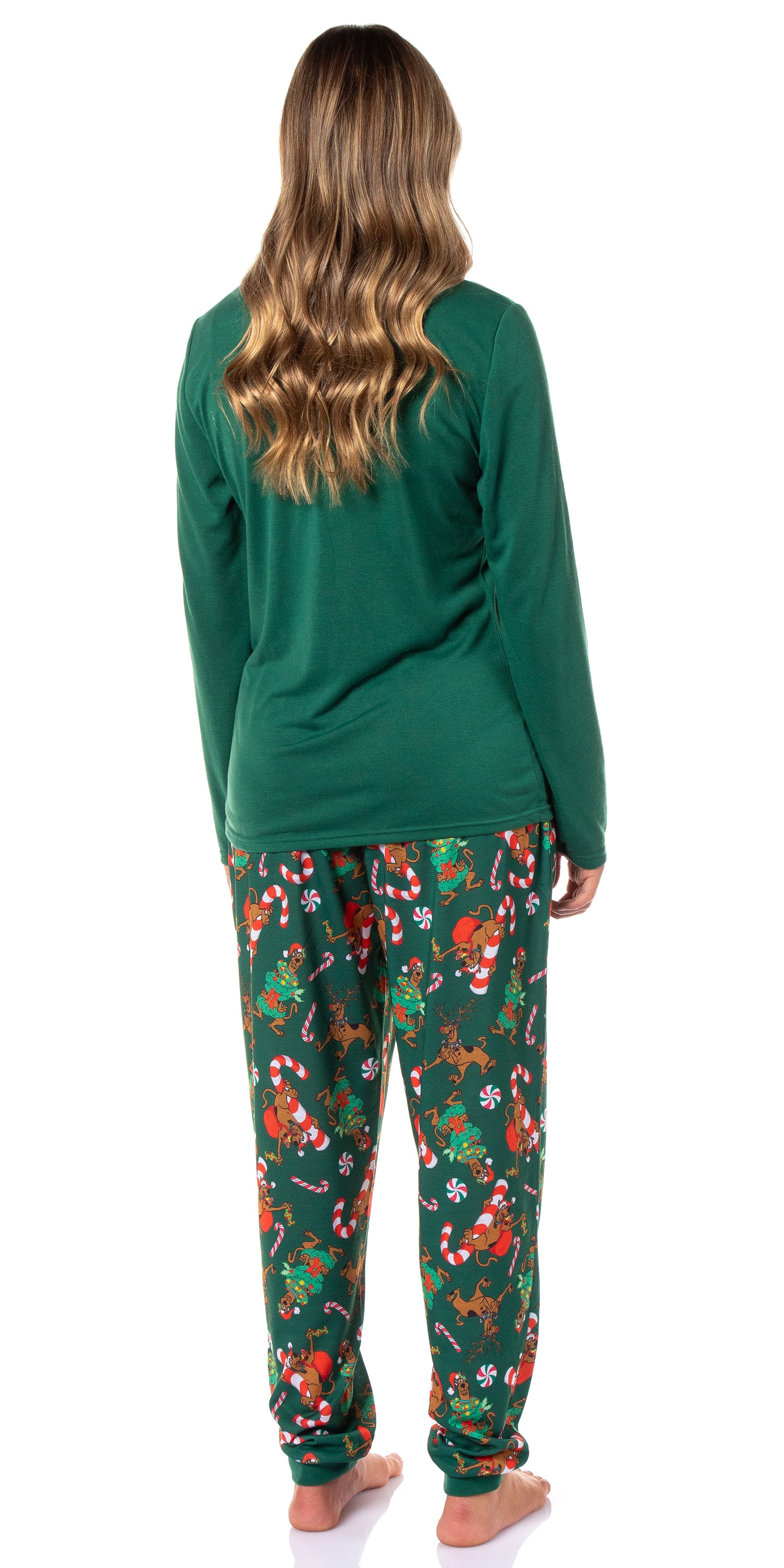 Scooby-Doo Women's Christmas Character Tree Reindeer Button Sleep Pajama Set(L)