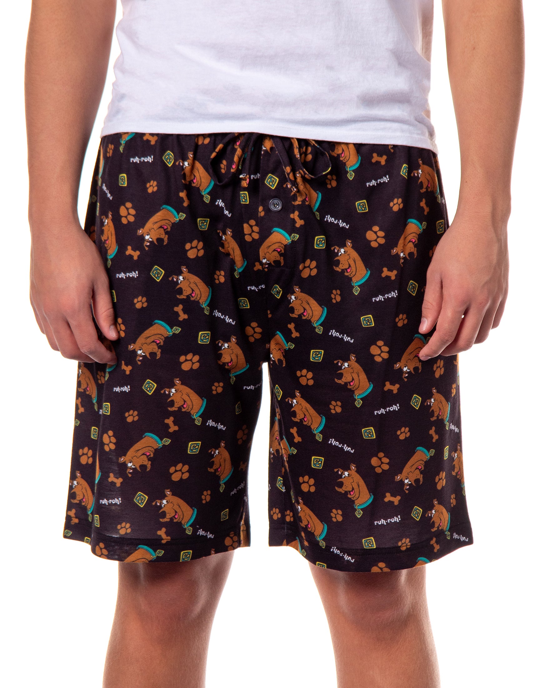 Scooby-Doo Men's Ruh-Roh! Dog Tag All-Over Print Sleep Pajama Shorts