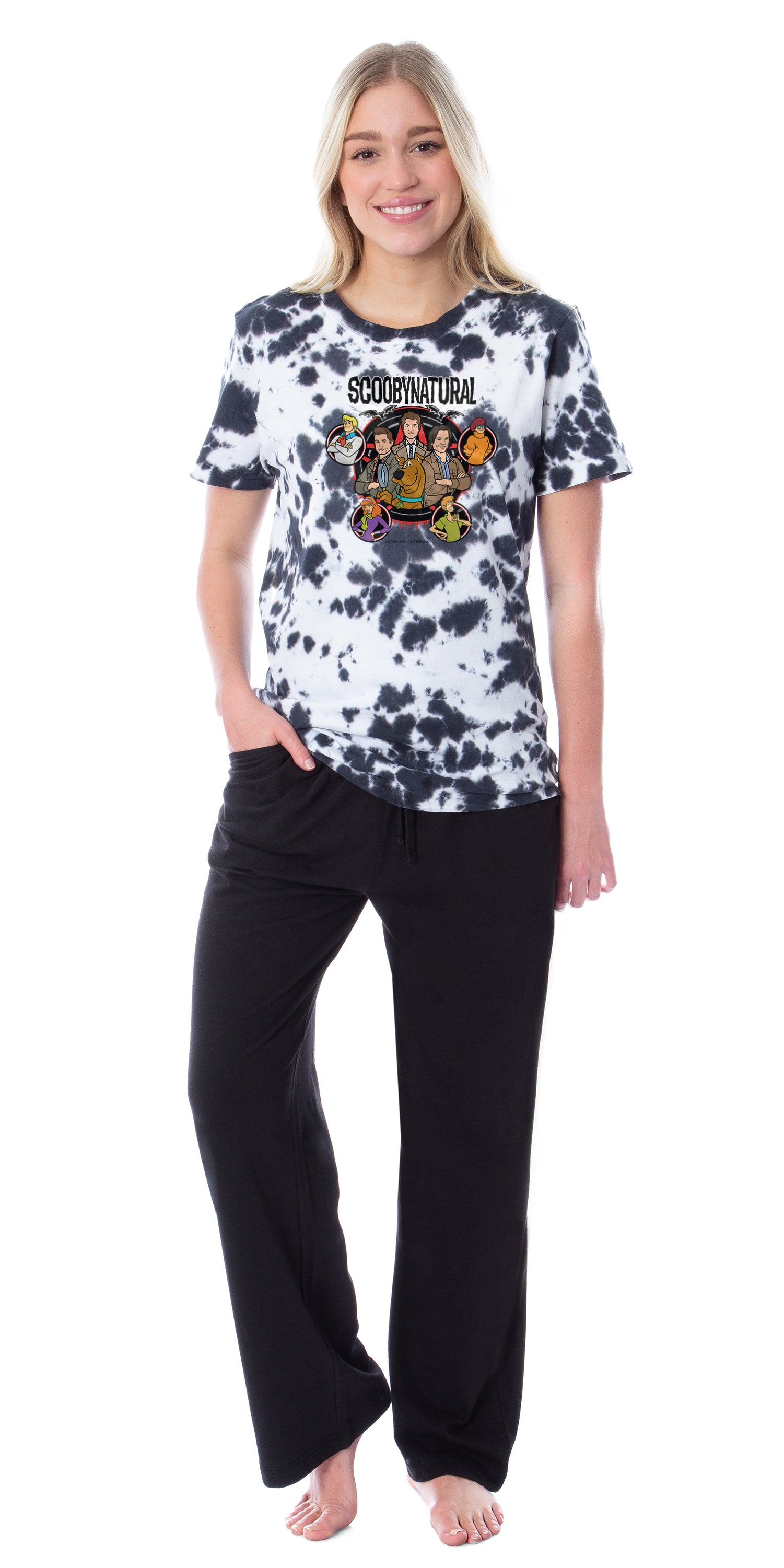 Supernatural Scooby-Doo Team-Up Character Sam Dean Castiel Shaggy Velma Daphne Women's Pajama Set