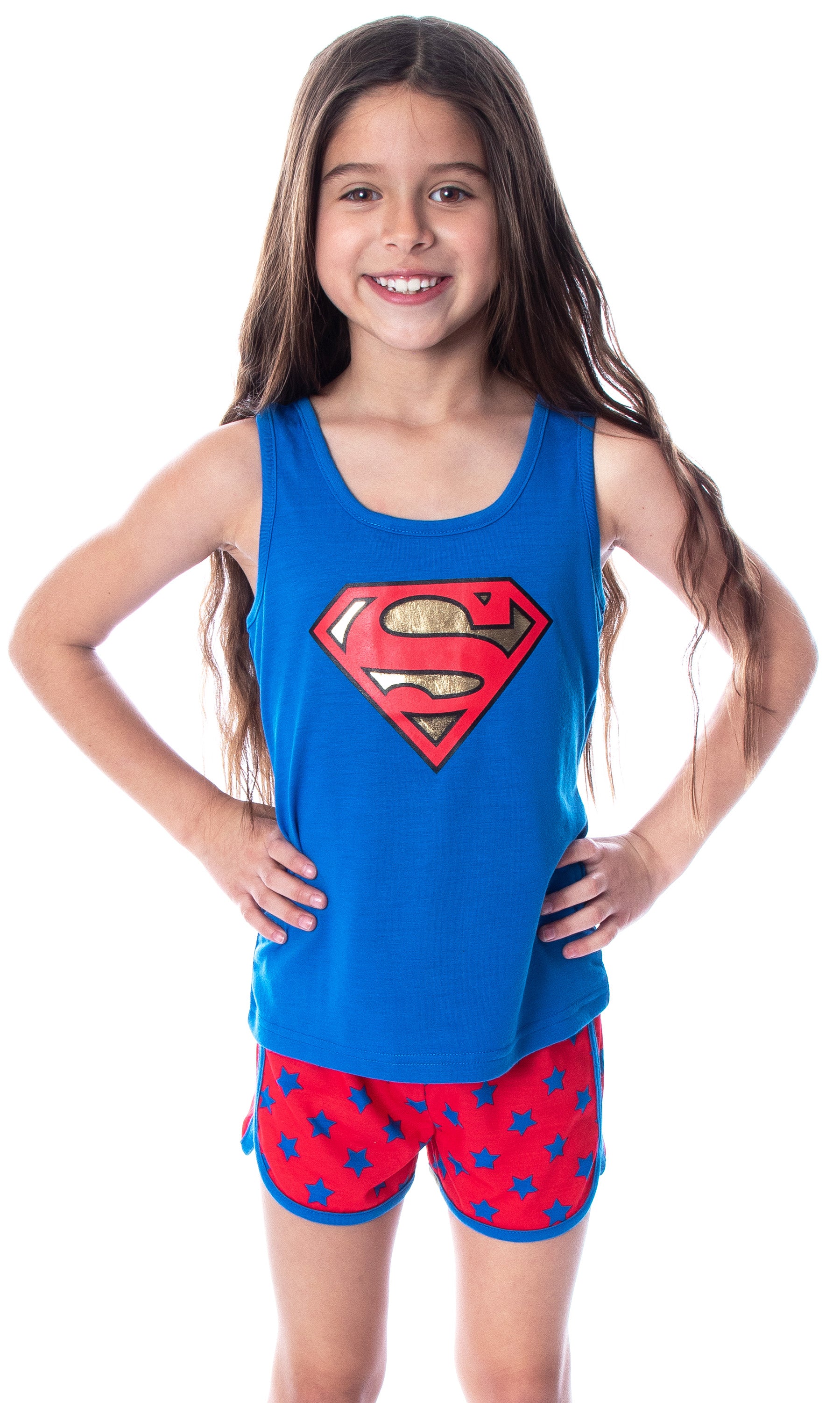 Dc Comics Girls' Superman Classic Logo Racerback Tank Shorts Pajama Set