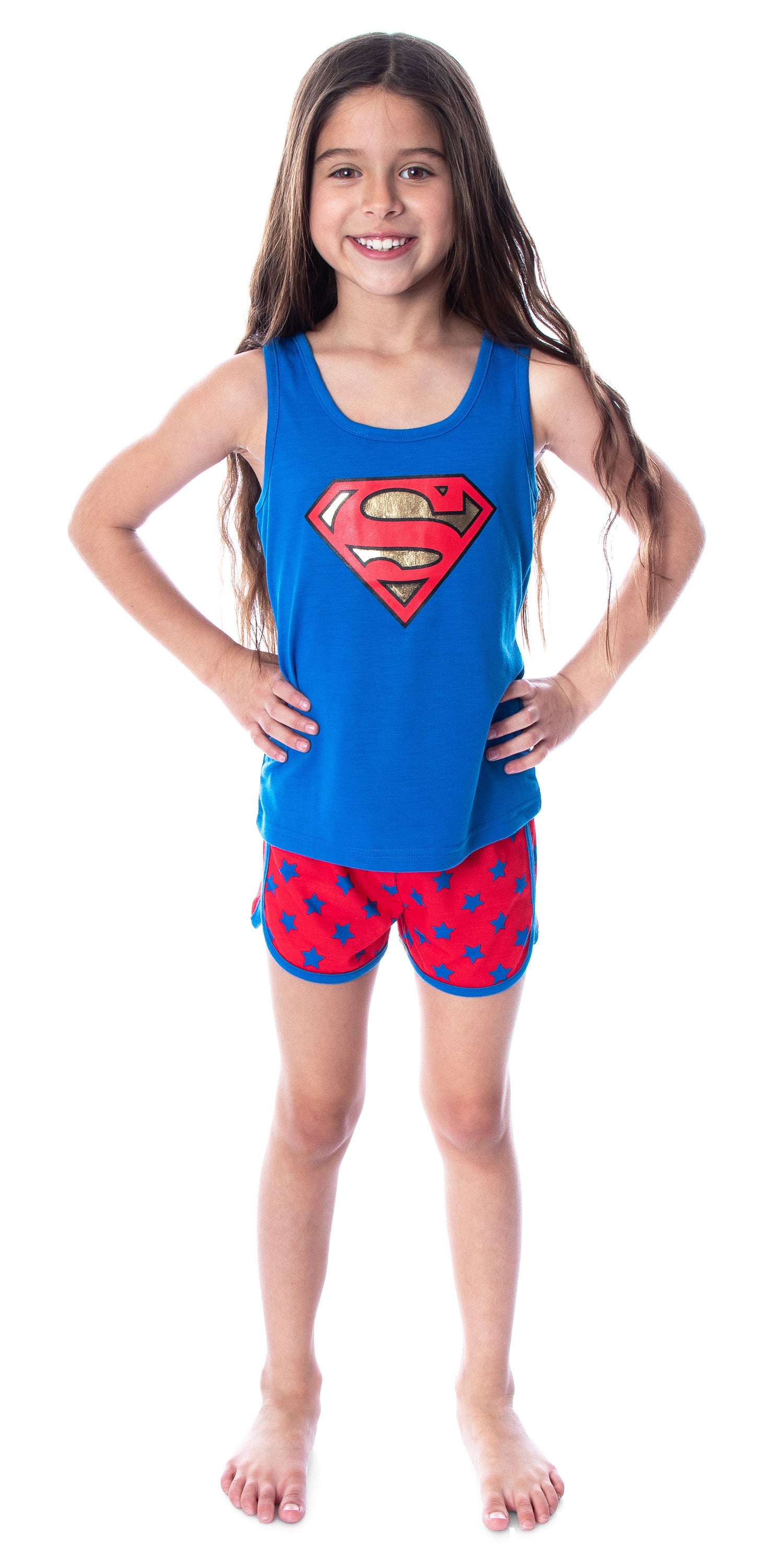 Dc Comics Girls' Superman Classic Logo Racerback Tank Shorts Pajama Set