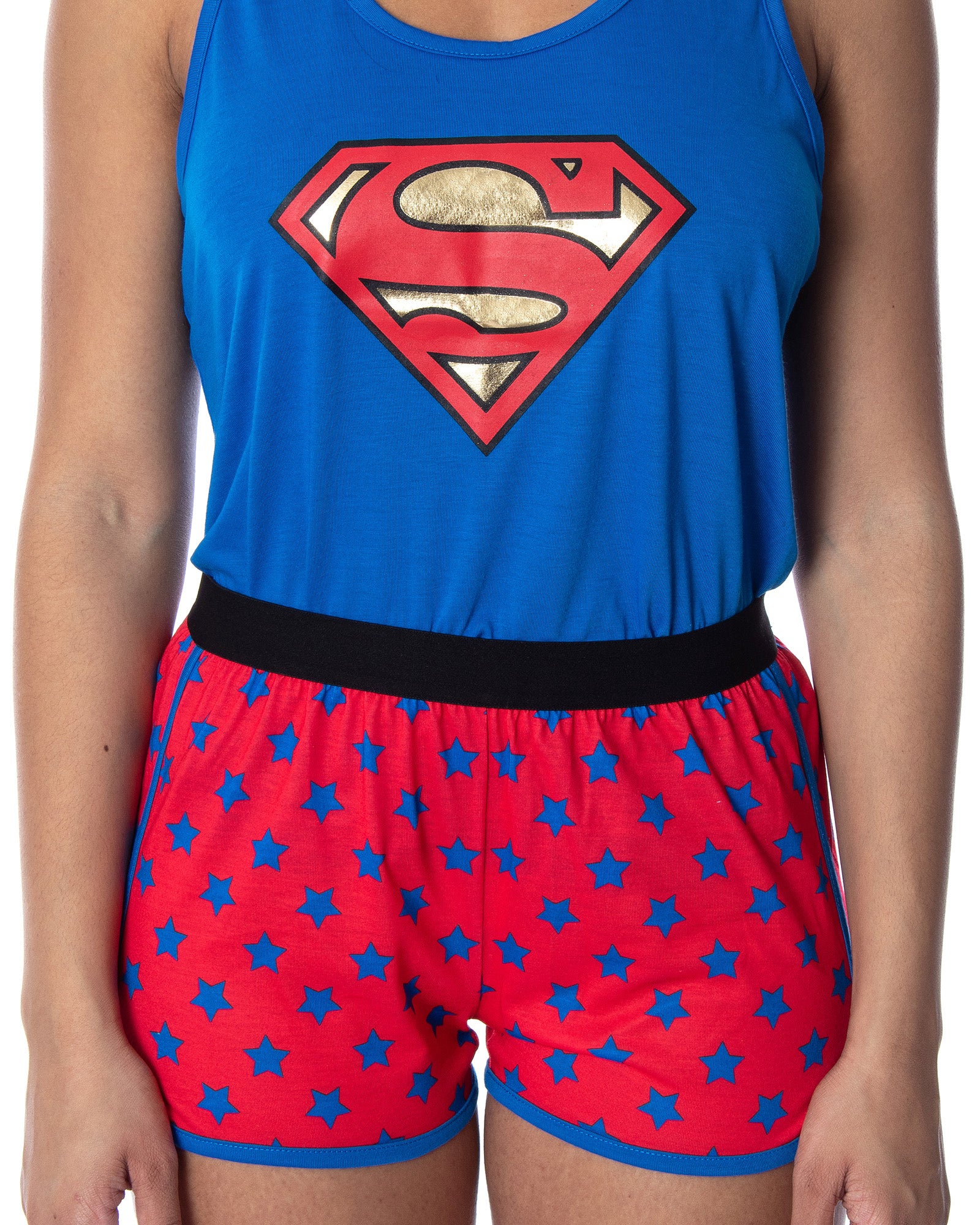 Dc Comics Women's Superman Classic Logo Racerback Tank Shorts Pajama Set