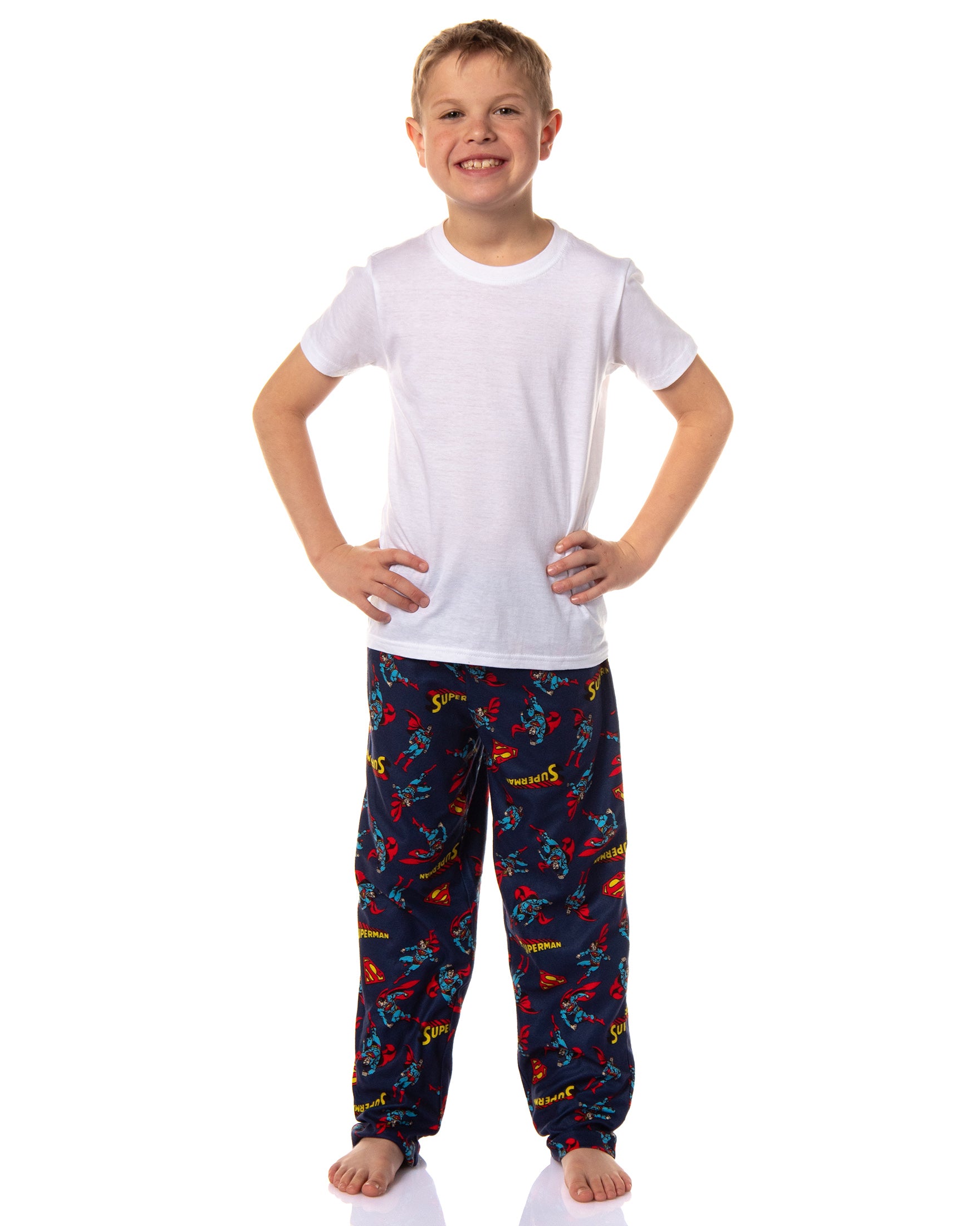 DC Comics Superman Pajama Pants Boys' Allover Flying Stance Logo Design