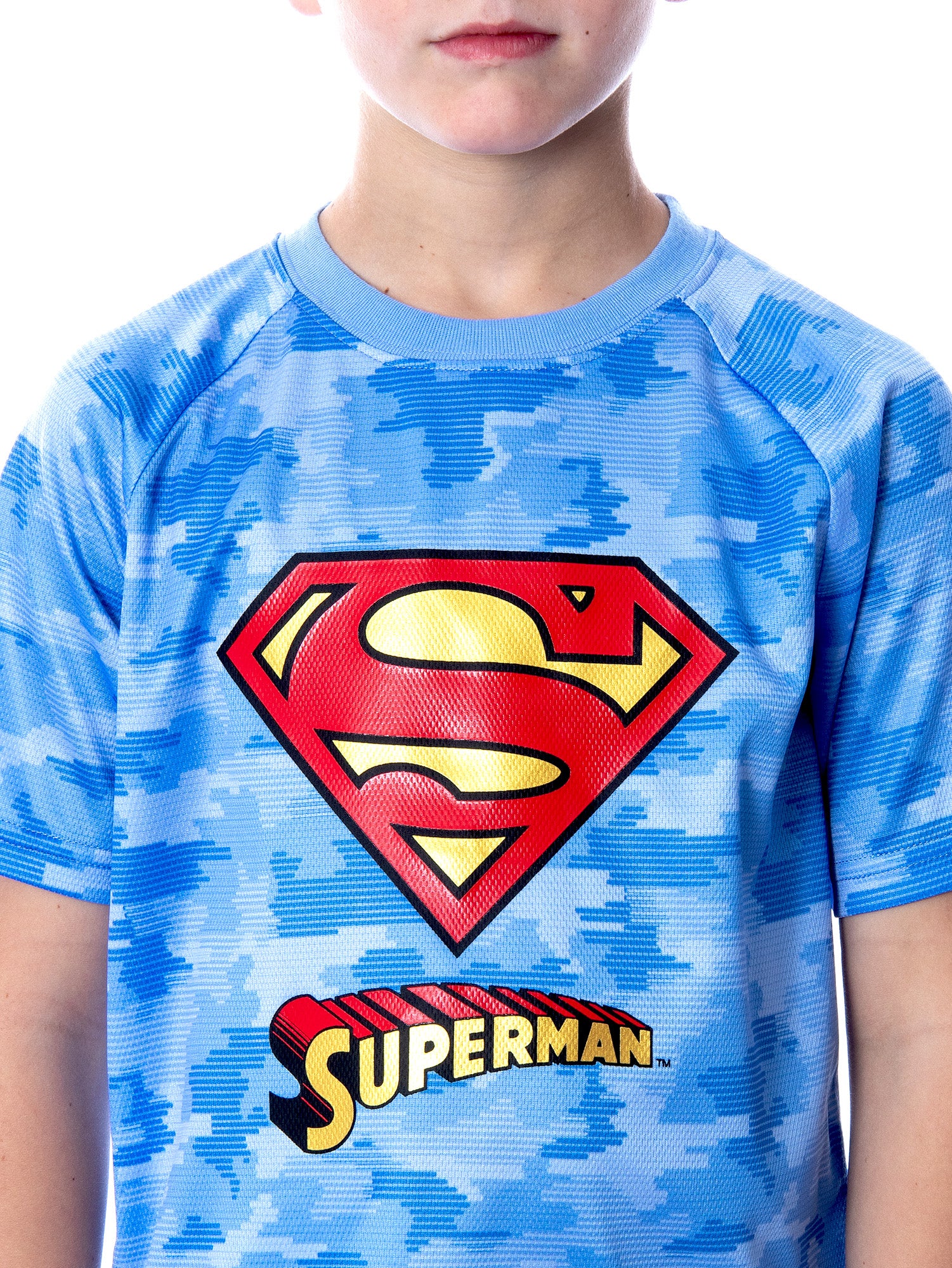 DC Comics Boys' Justice League Superman Digital Camo 2 Piece Shirt and Shorts Superhero Pajama Set (10/12)