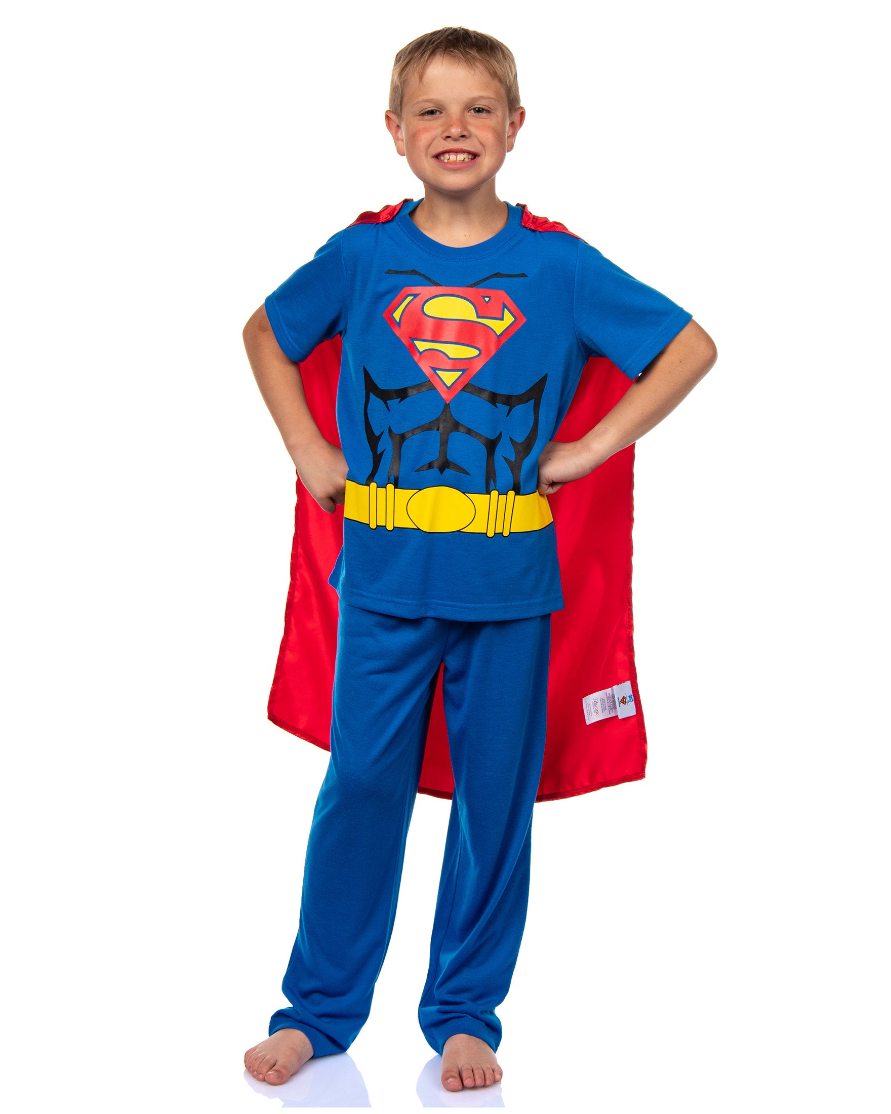 DC Comics Superman Pajamas Boys' 3PC Shirt Pant Set With Detachable Cape