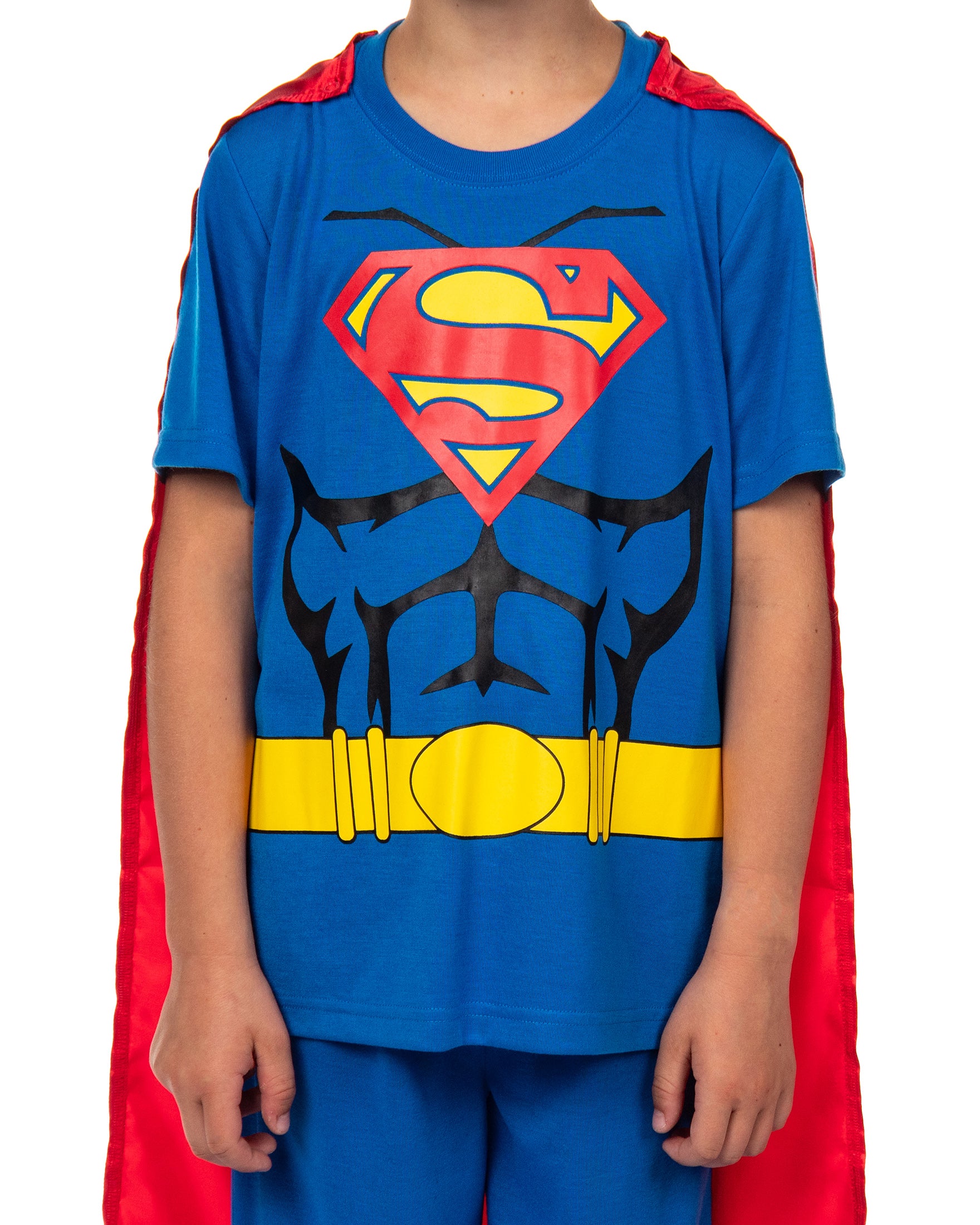 DC Comics Superman Pajamas Boys' 3PC Shirt Pant Set With Detachable Cape