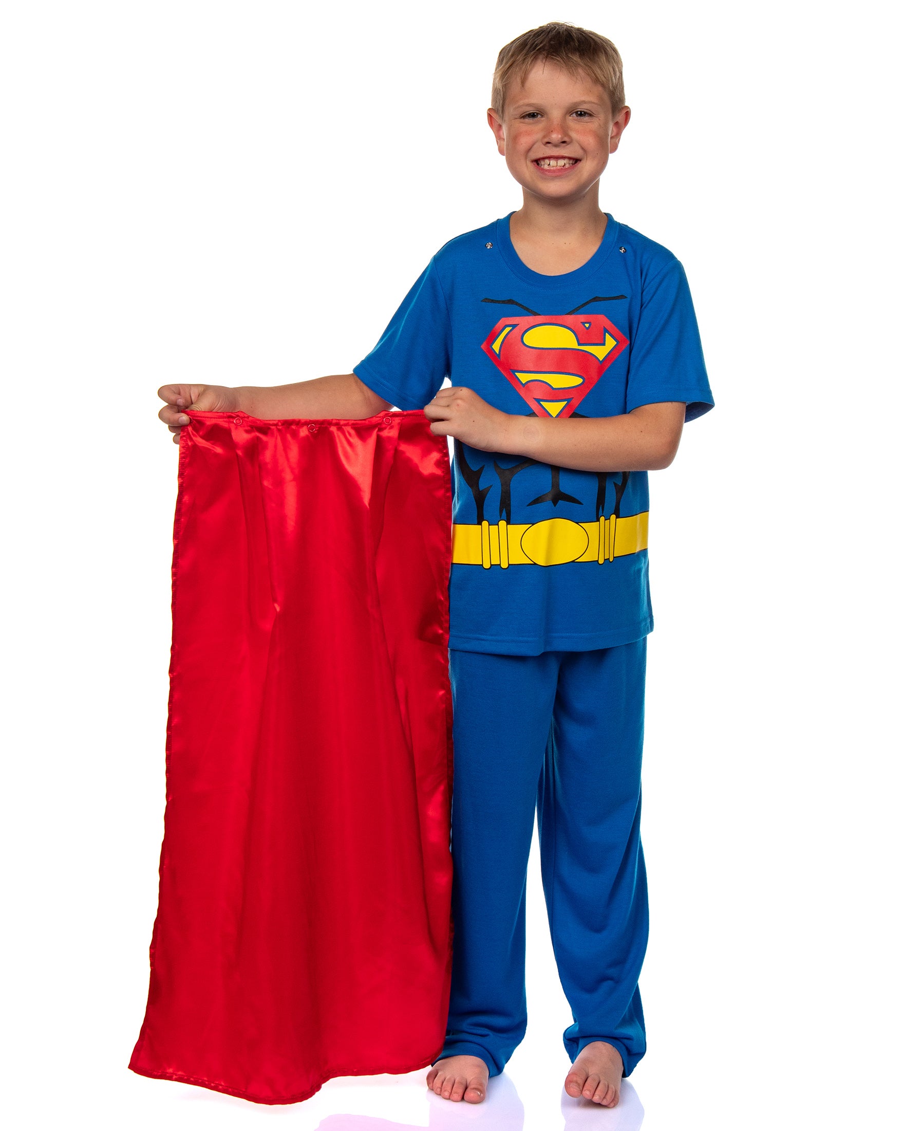 DC Comics Superman Pajamas Boys' 3PC Shirt Pant Set With Detachable Cape