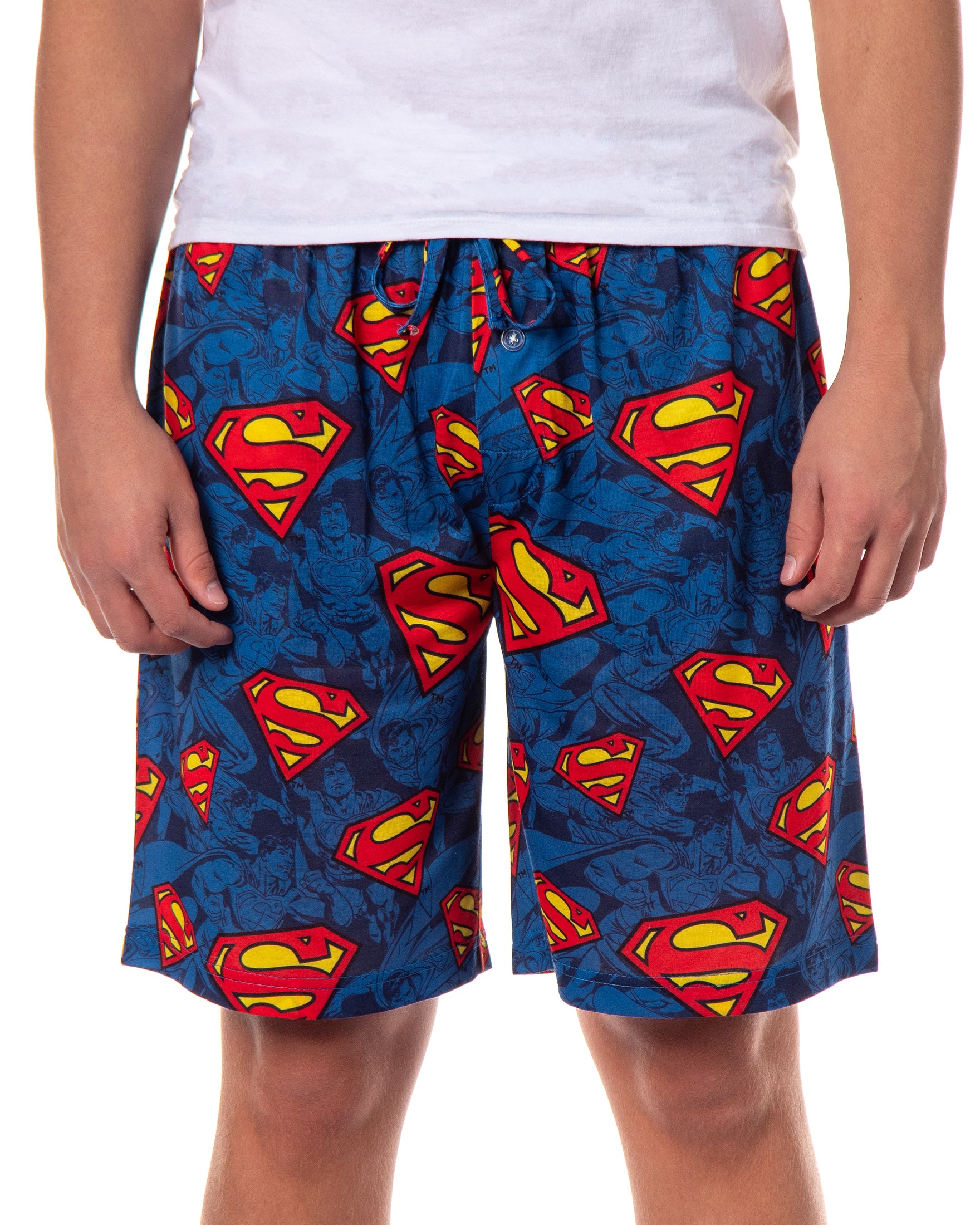 DC Comics Superman Pajamas Men's S Logo All Over Print Lounge PJ Shorts