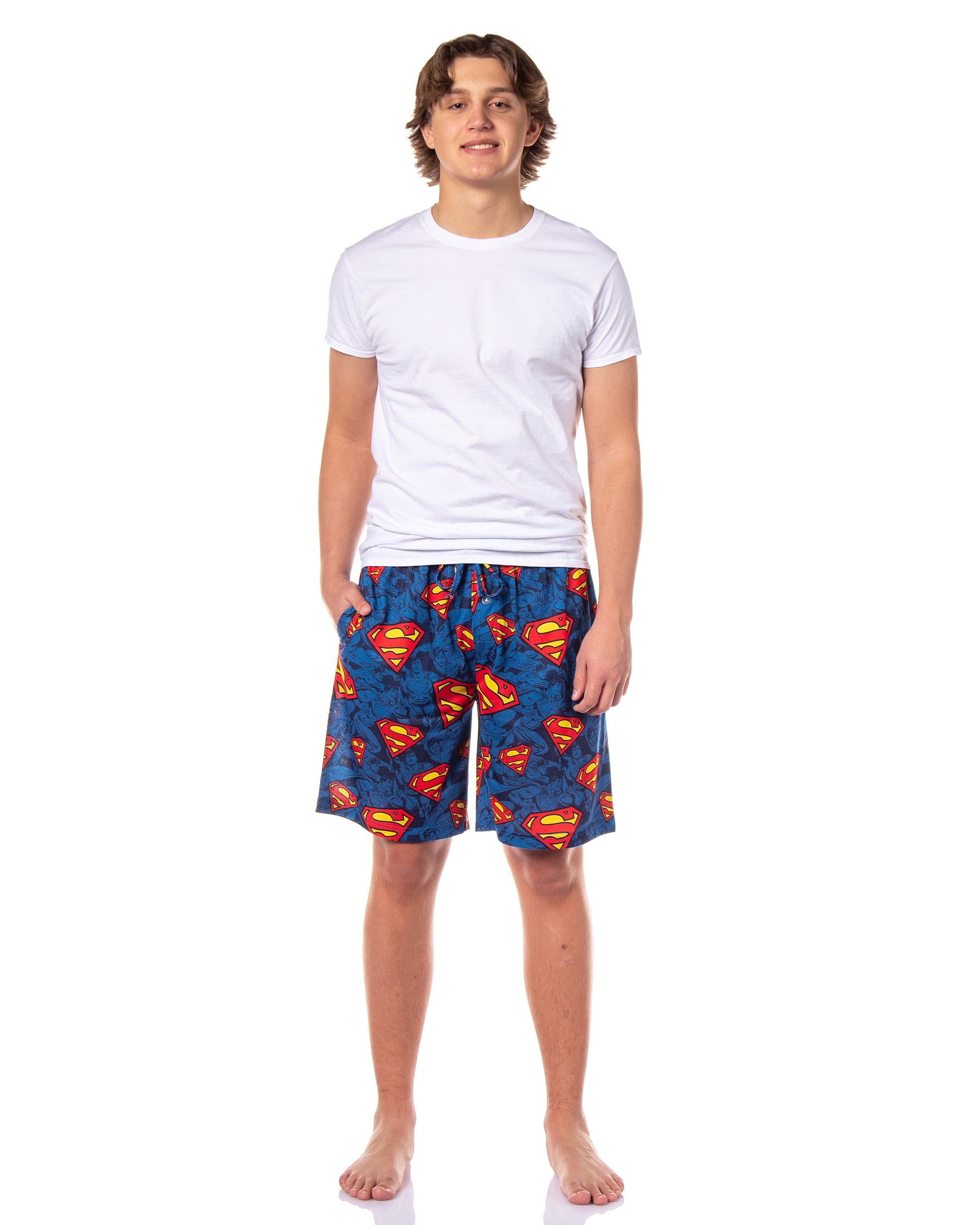 DC Comics Superman Pajamas Men's S Logo All Over Print Lounge PJ Shorts