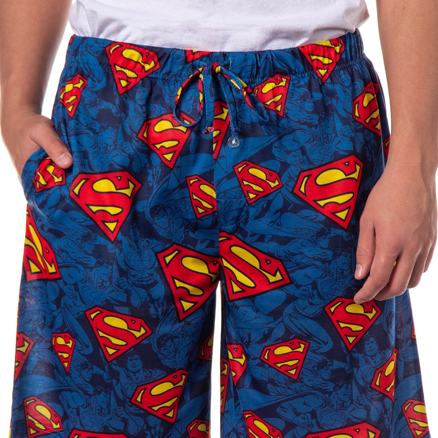 DC Comics Superman Pajamas Men's S Logo All Over Print Lounge PJ Shorts
